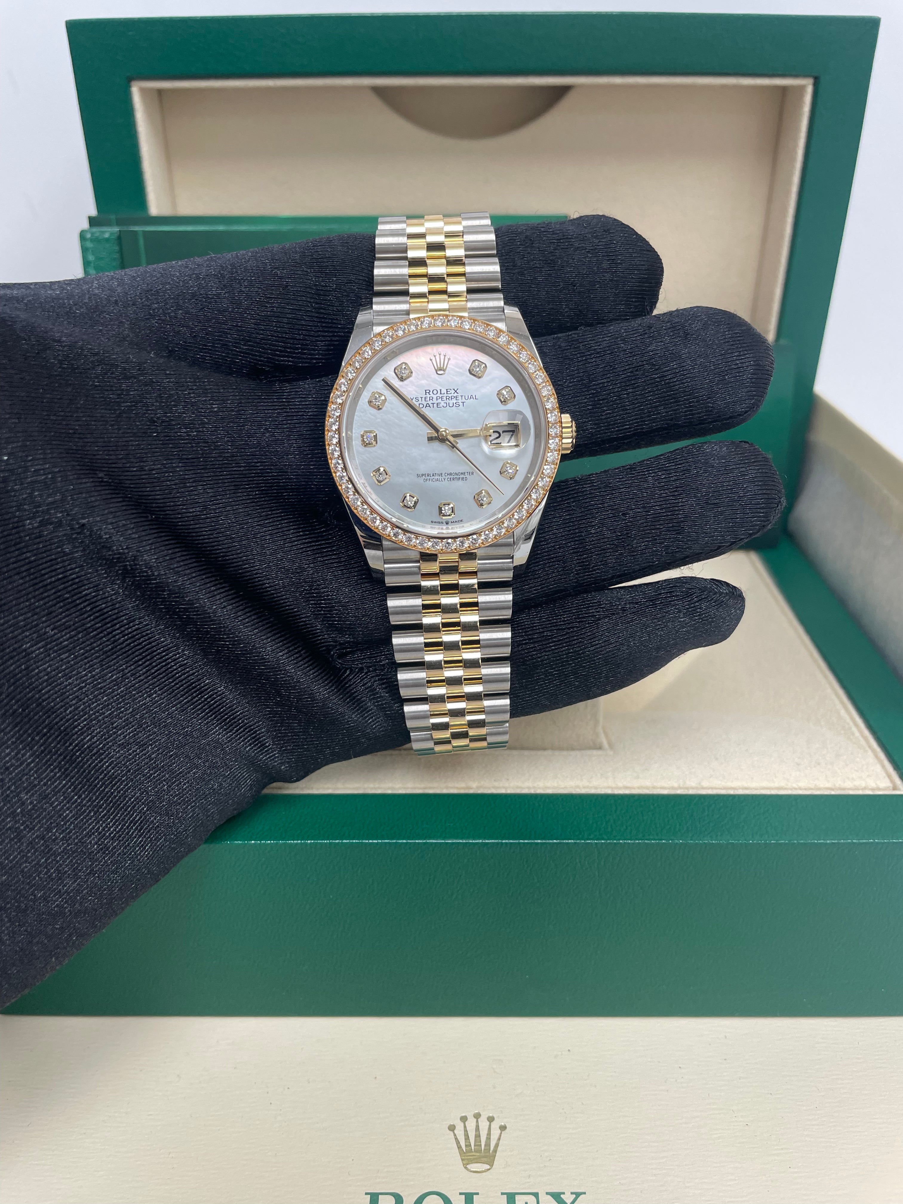 Rolex Rolesor Datejust 36 Watch - Yellow Diamond Bezel - White Mother-Of-Pearl Jubilee Ref 126283RBR