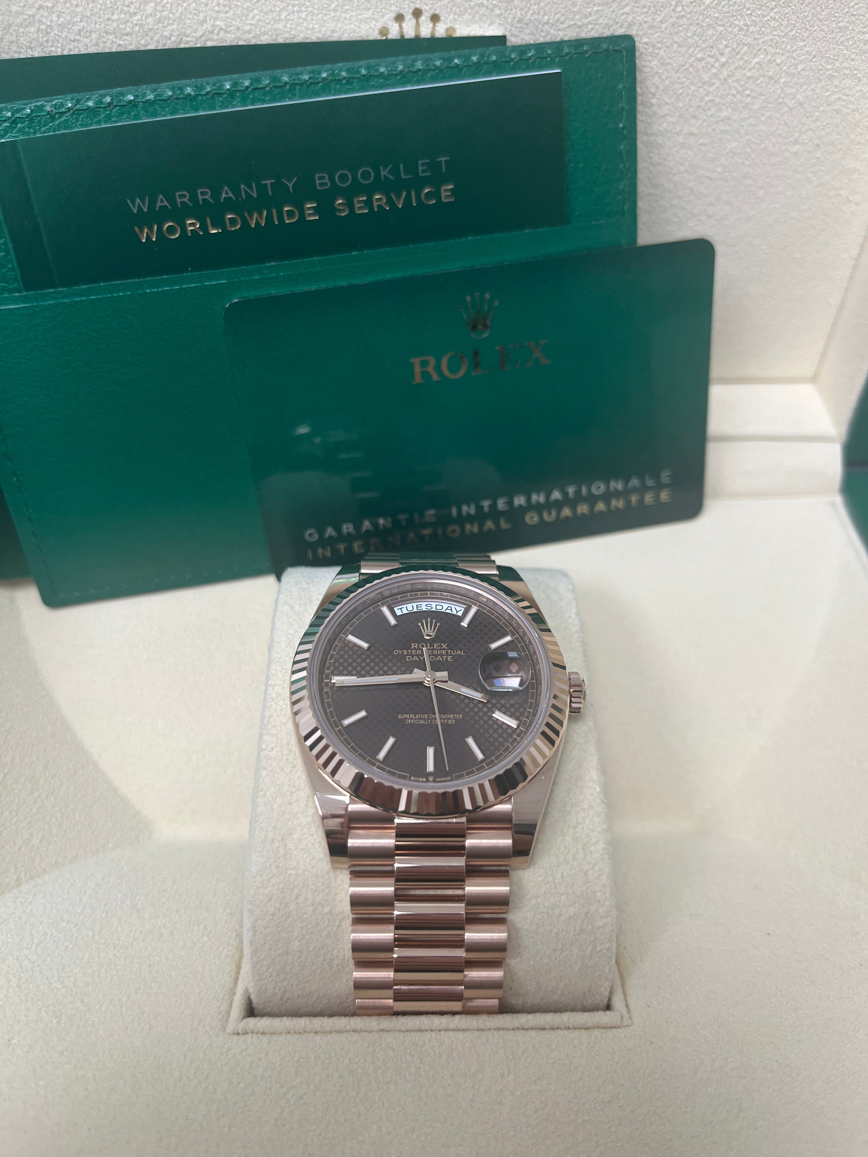 Rolex Day-date 40 Fluted Bezel Chocolate Diagonal Motif Index Dial President Bracelet (Ref # 228235)