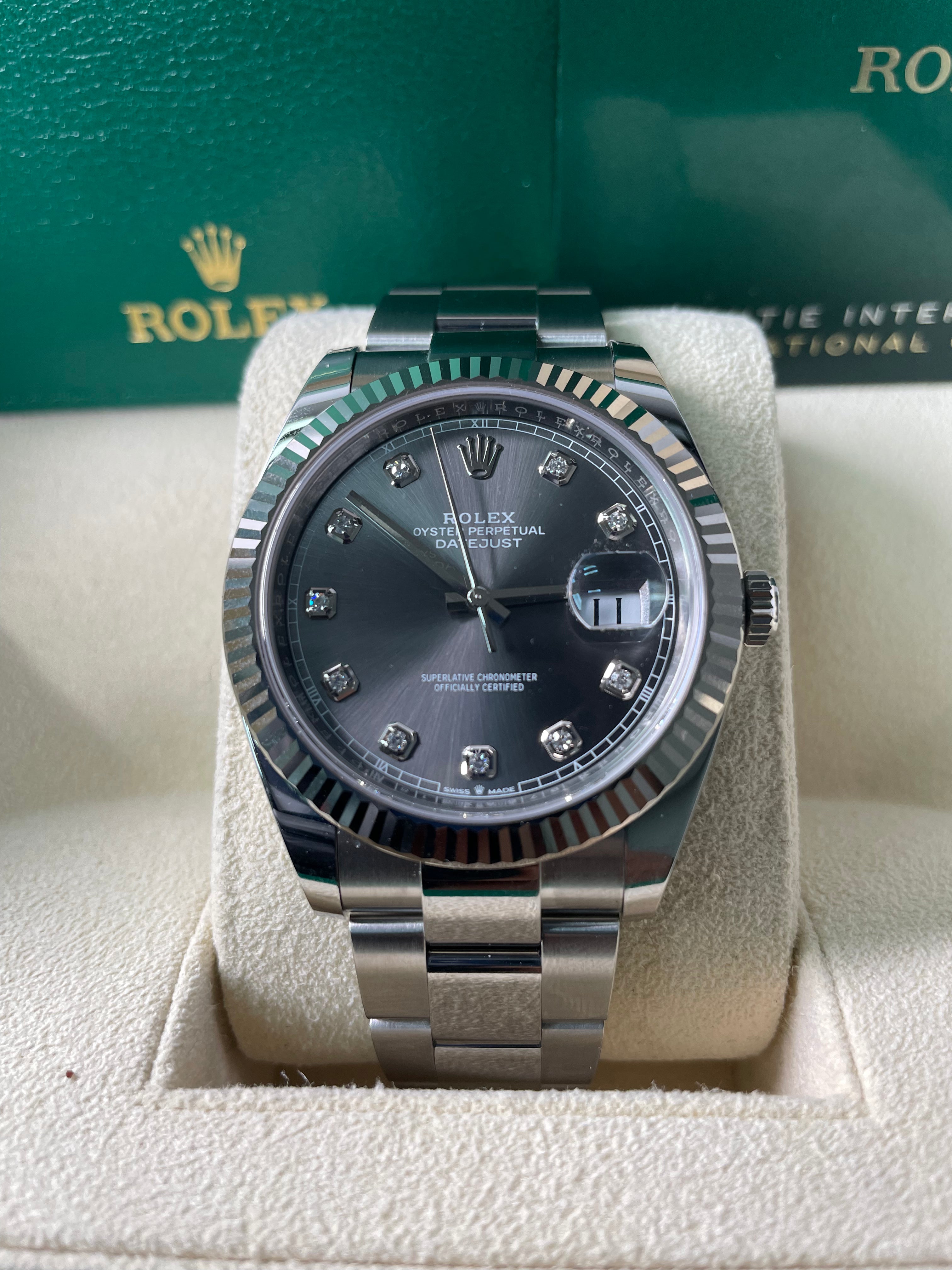 Rolex Datejust41 18k White Gold & Steel/ Dark Rhodium Diamond Dial Oyster (Reference # 126334)