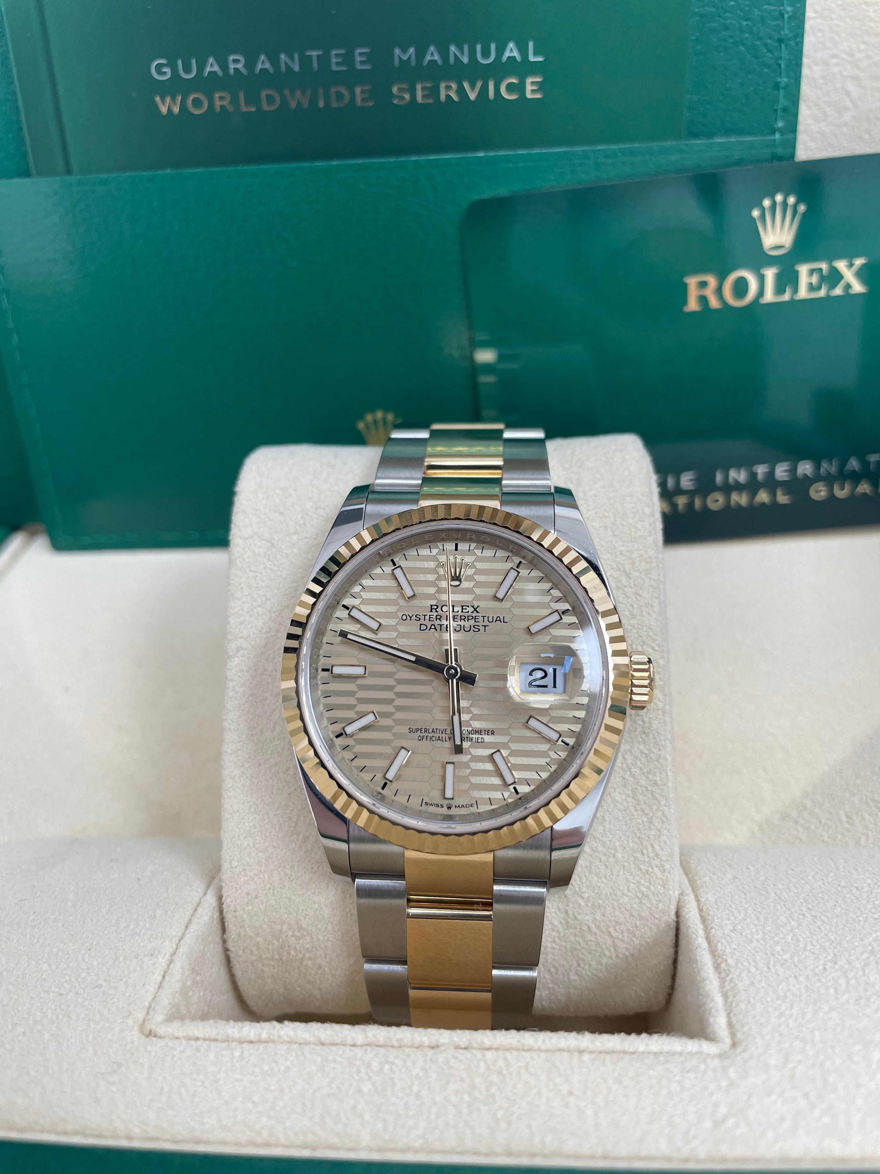 Rolex Datejust 36 Yellow Gold/Steel Golden Fluted Motif Dial Domed Bezel Oyster Bracelet (Ref 126233)