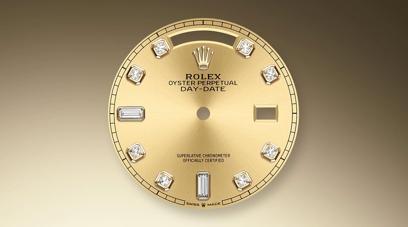 Rolex Yellow Gold Day-Date 36 Watch - Fluted Bezel - Champagne Diamond Dial - Diamond President Bracelet