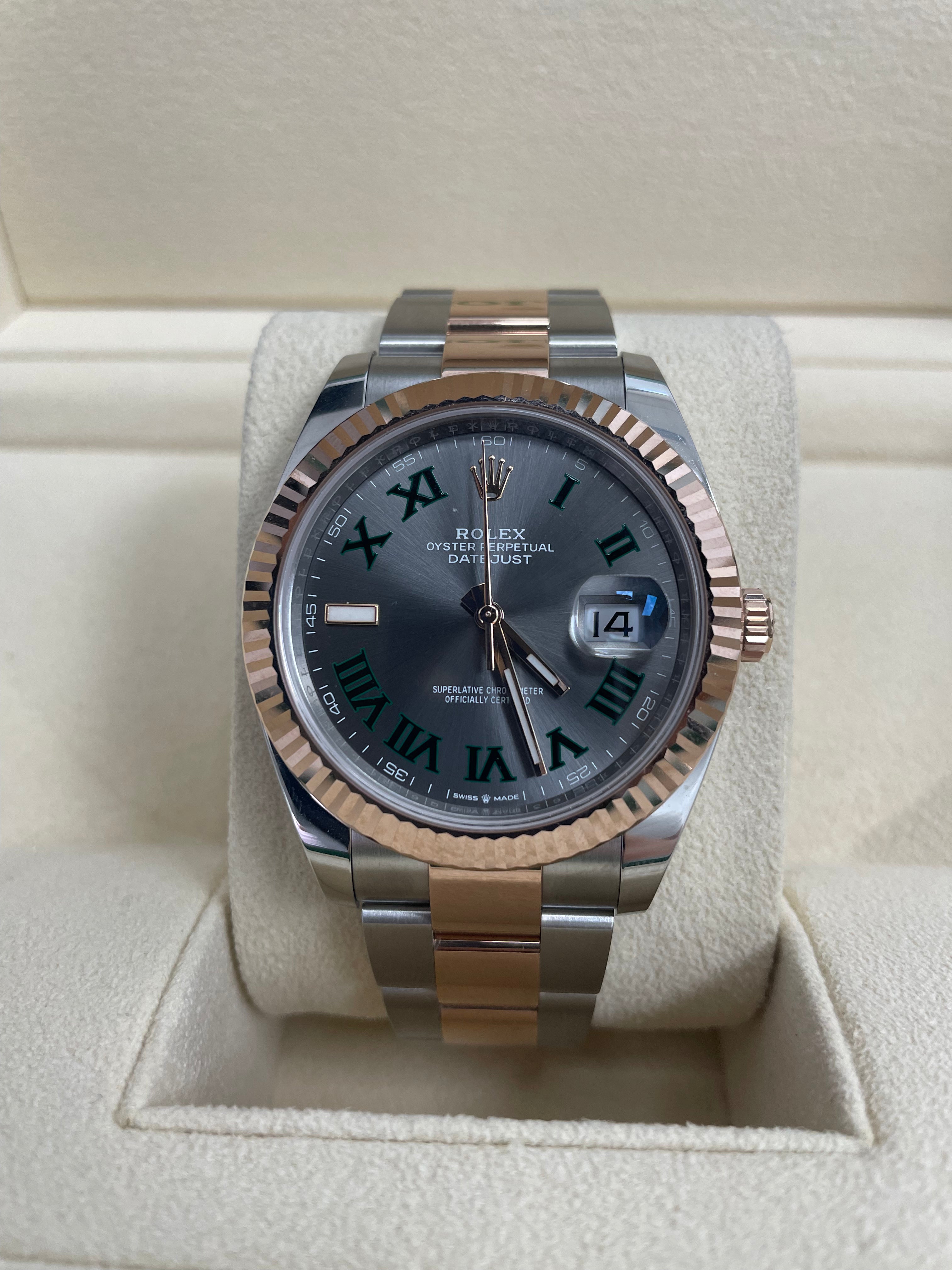 Rolex Steel and Rose Gold Datejust 41mm - Fluted Bezel - Slate Gray Wimbledon Roman Dial (Reference #126331)