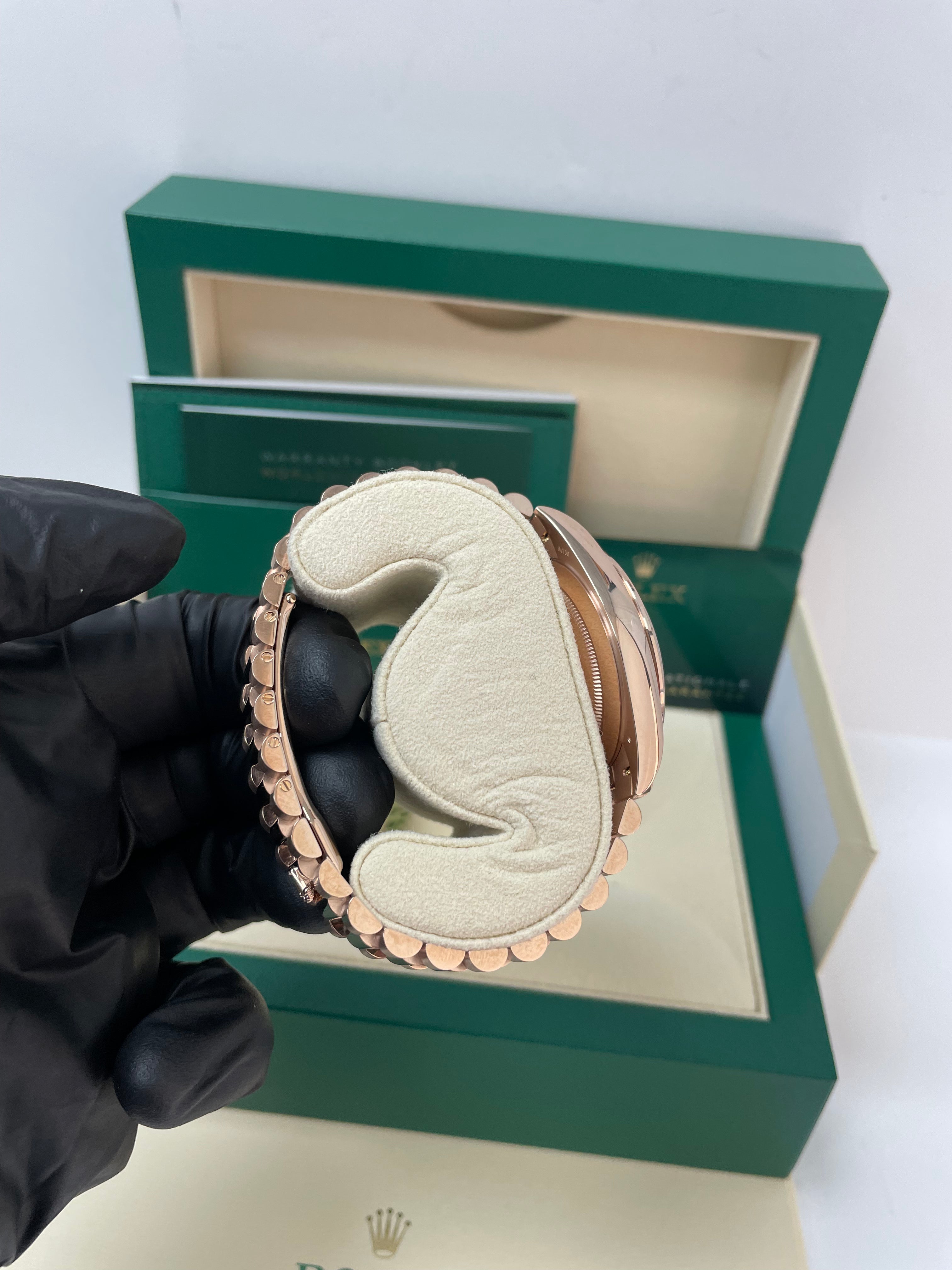 Rolex Everose Gold Day-Date 40 Watch - Everose Gold Bezel - Olive Green Bevelled Roman Dial - President Bracelet (Ref# 228345RBR)