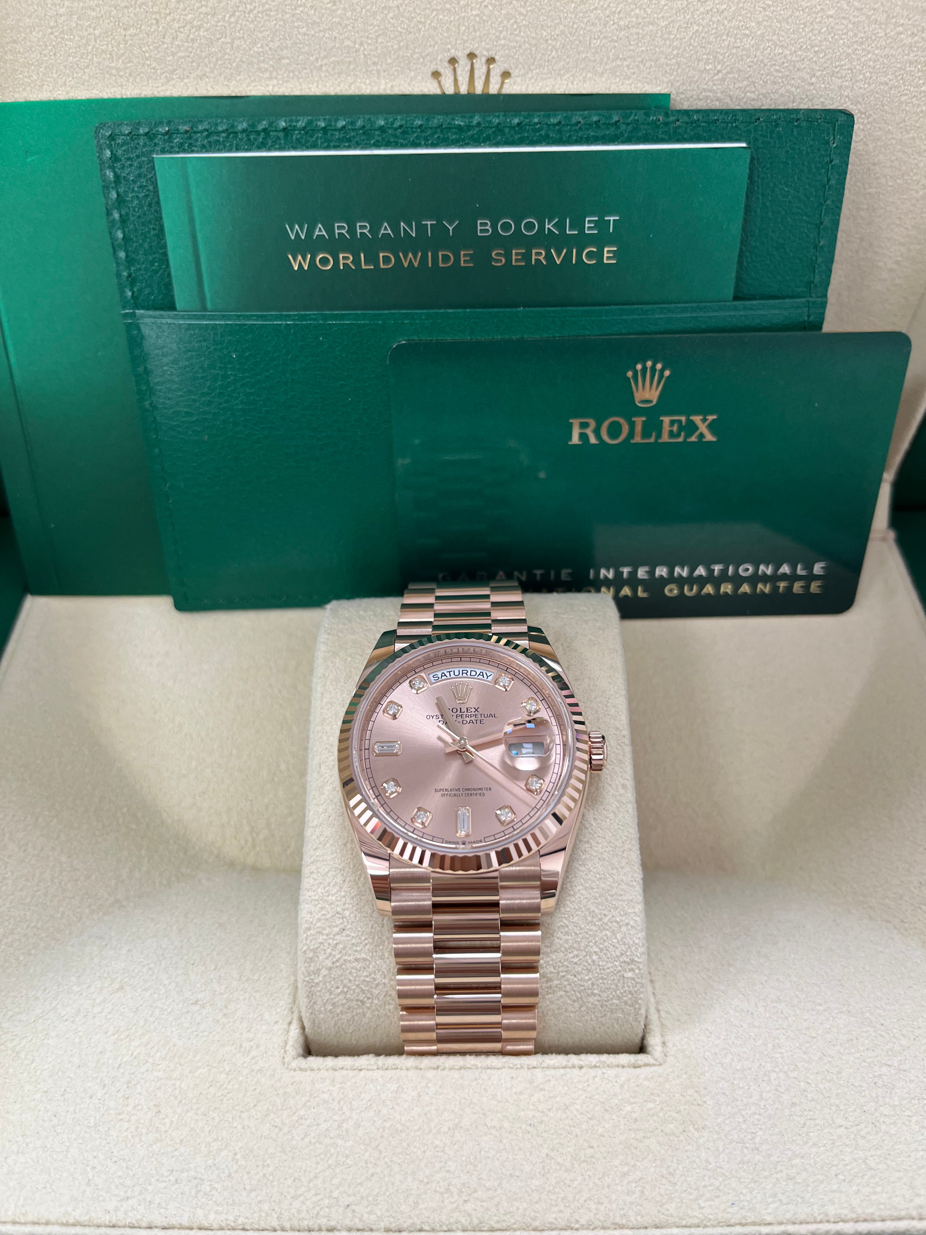 Rolex Day-Date 36 Everose Gold Day-Date 36 Watch - Fluted Bezel - Ros�� Diamond Dial - President 128235