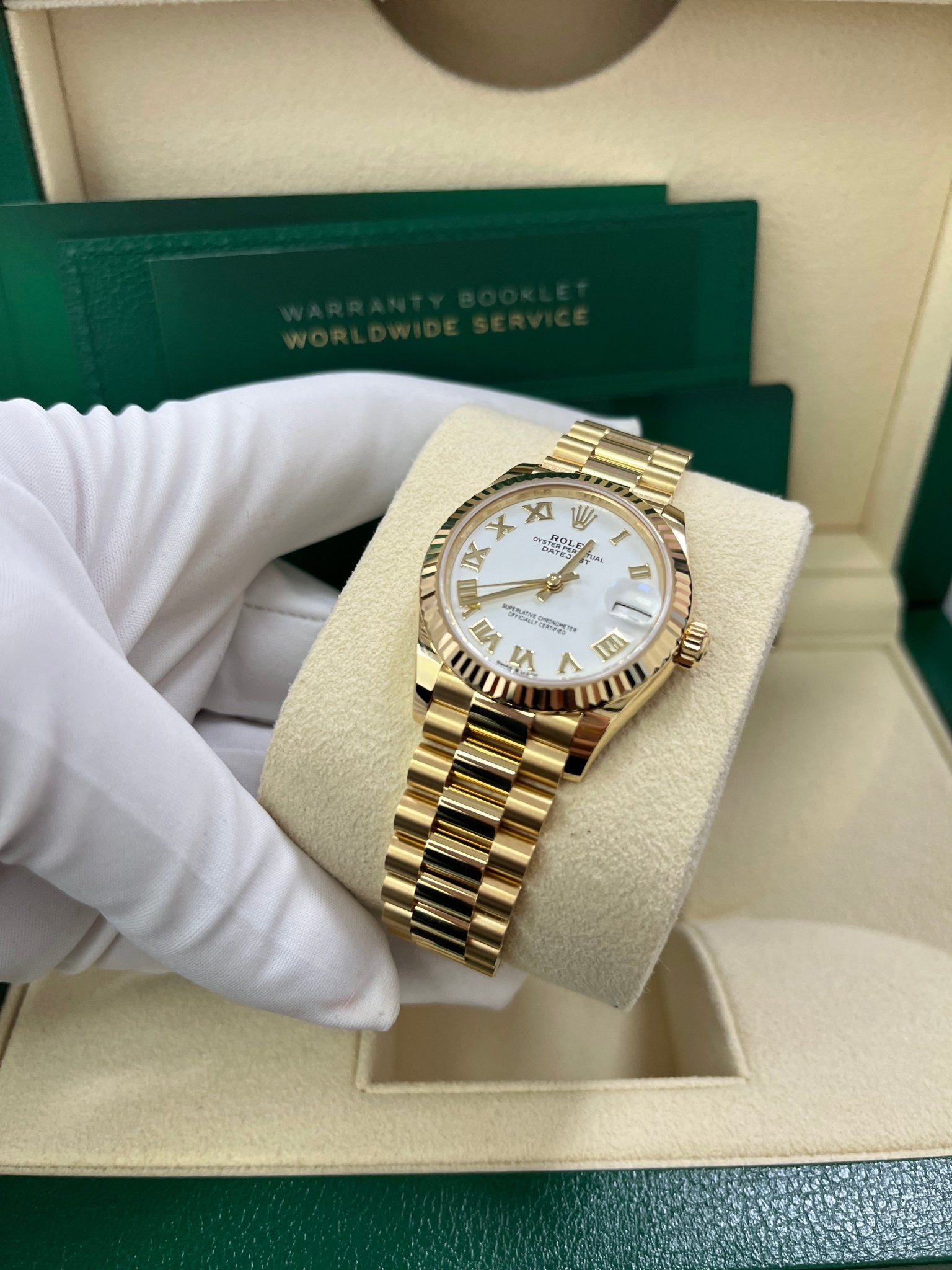 Rolex Datejust 31mm Yellow Gold 278278 White Roman Dial Ladies President Bracelet