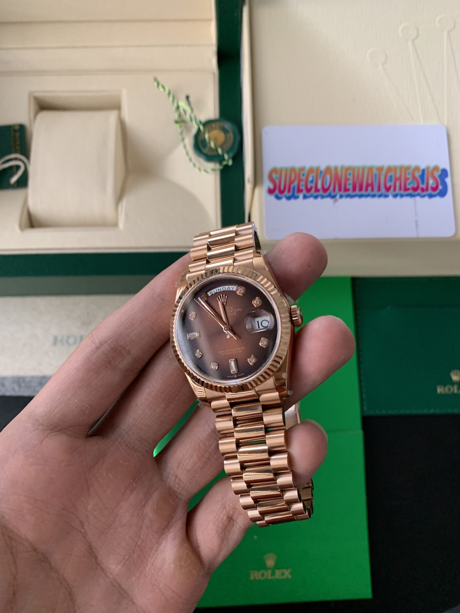 36mm Rolex Day-Date Rose Gold Ombre Dial Swiss 3255 clone Movement