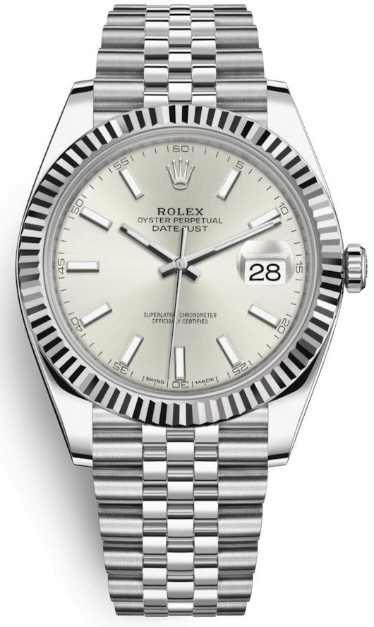 Rolex Datejust 41 White Gold and Steel Silver Index Fluted Bezel (Ref#126334)
