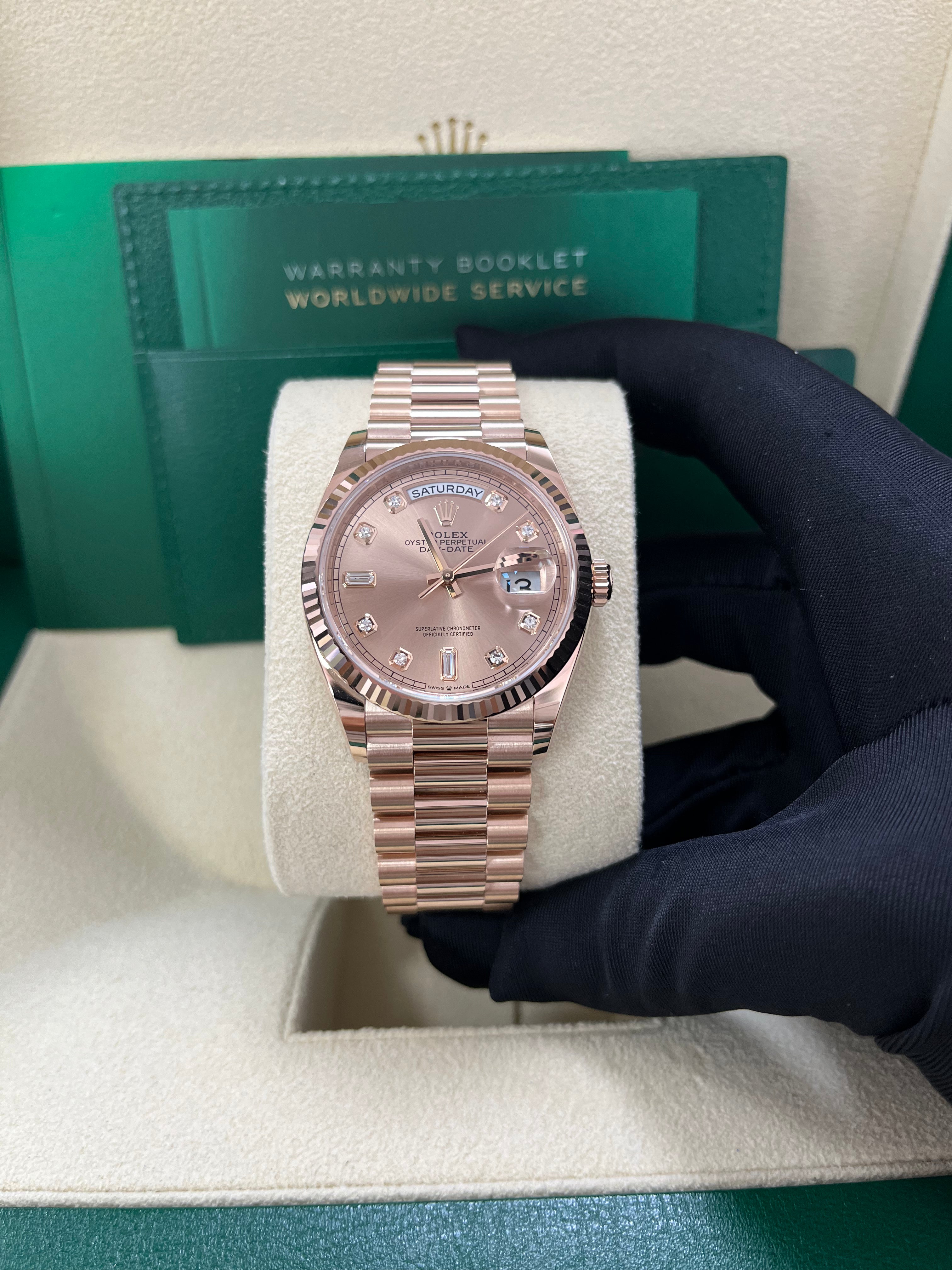 Rolex Day-Date 36 Everose Gold Day-Date 36 Watch - Fluted Bezel - Ros�� Diamond Dial - President 128235