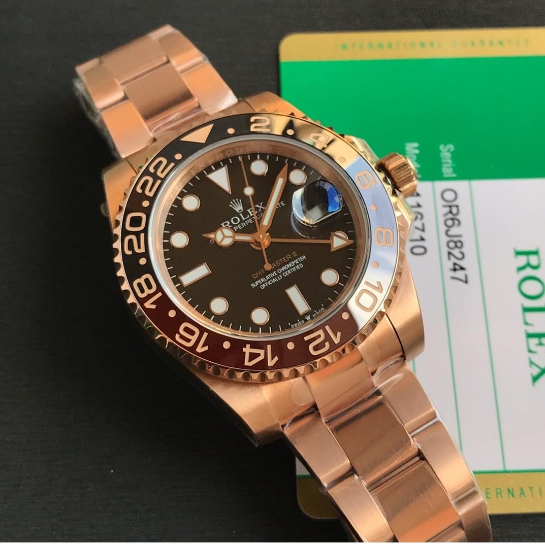 Rolex GMT Master II Rootbeer Rose Gold Swiss 3285 Movement Clone