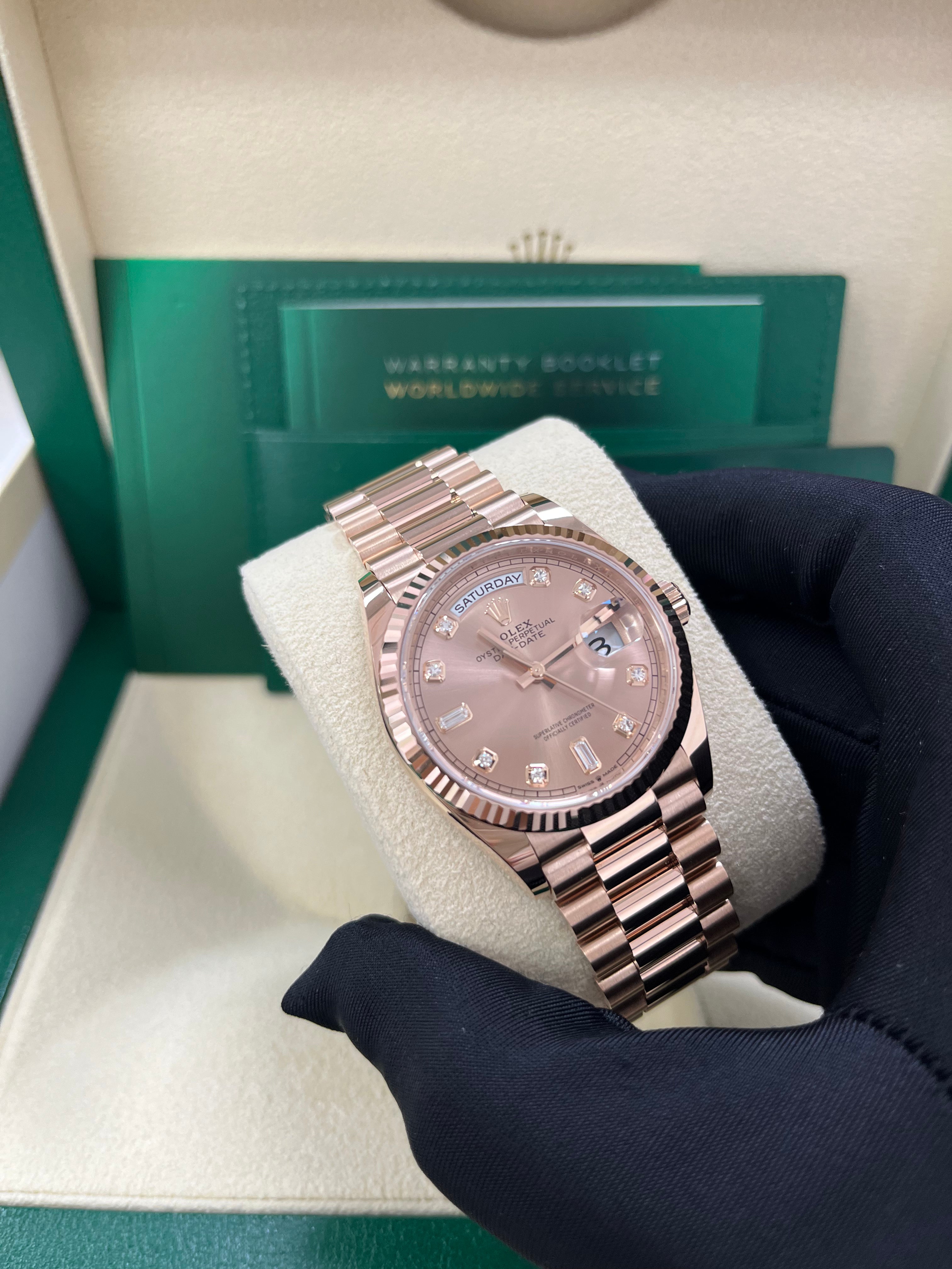 Rolex Day-Date 36 Everose Gold Day-Date 36 Watch - Fluted Bezel - Ros�� Diamond Dial - President 128235