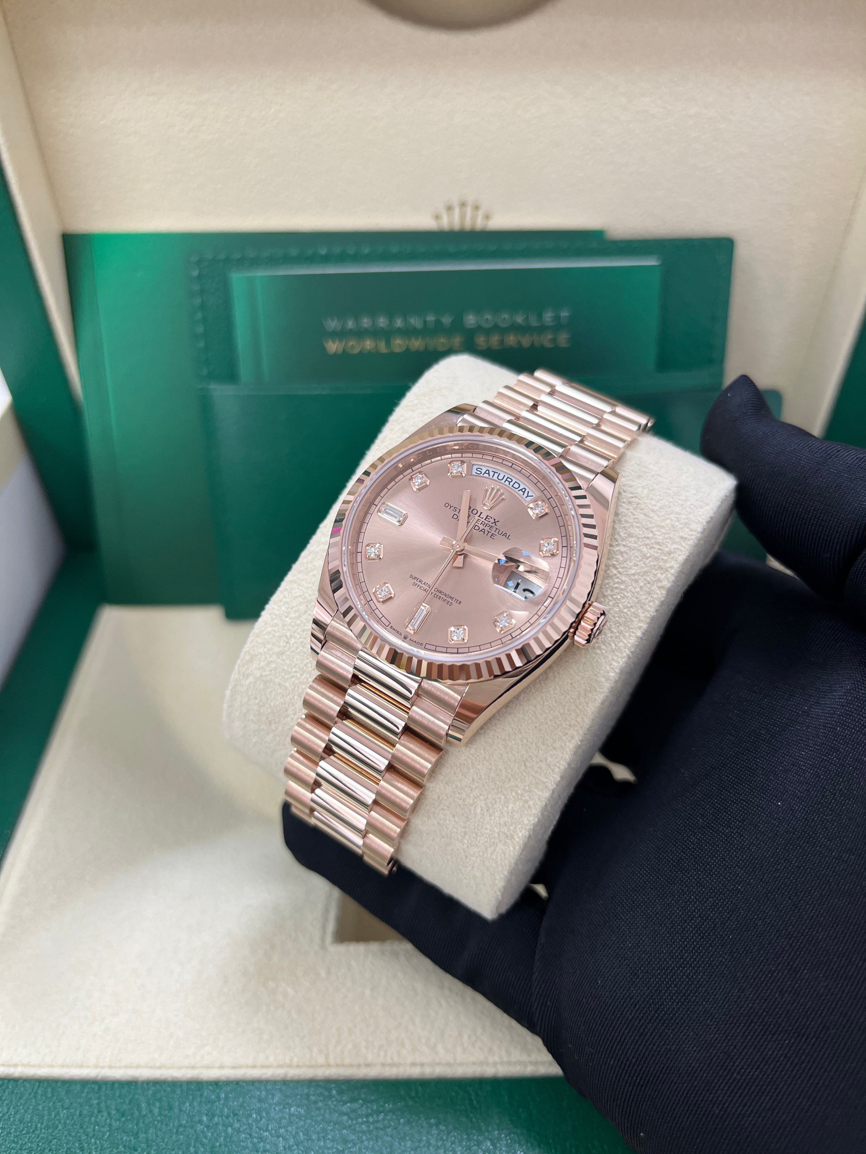 Rolex Day-Date 36 Everose Gold Day-Date 36 Watch - Fluted Bezel - Ros�� Diamond Dial - President 128235