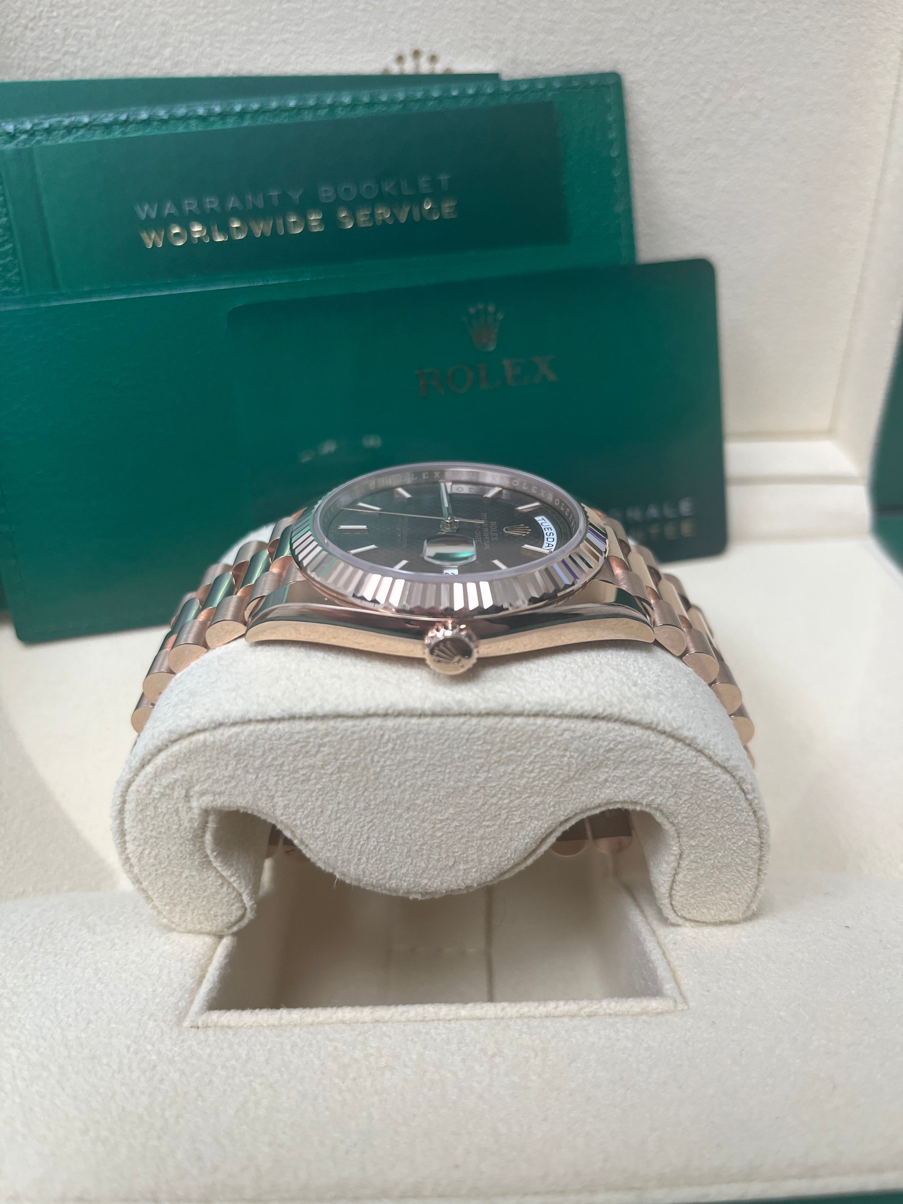 Rolex Day-date 40 Fluted Bezel Chocolate Diagonal Motif Index Dial President Bracelet (Ref # 228235)