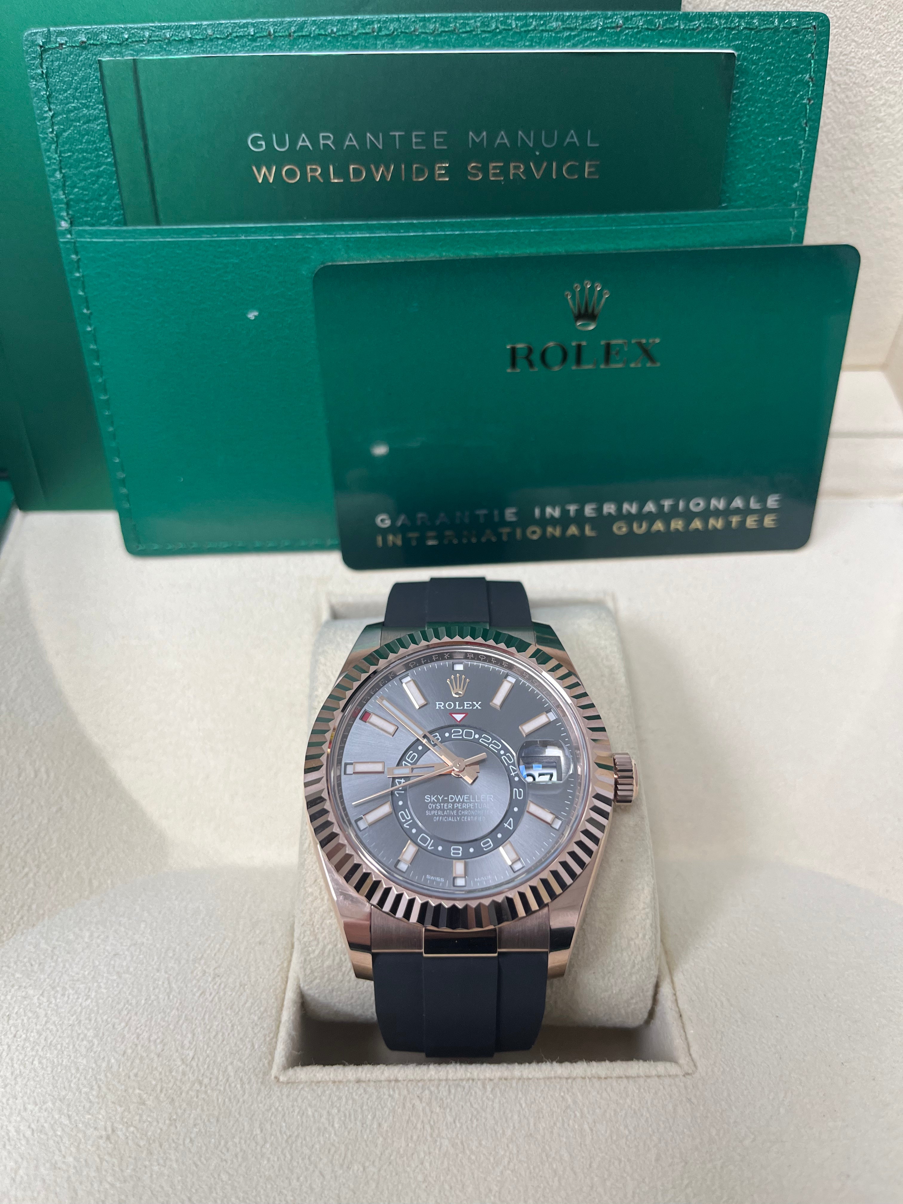 Rolex Sky-Dweller Rose Gold 42mm - Dark Rhodium Dial - Oysterflex (Ref# 326235)