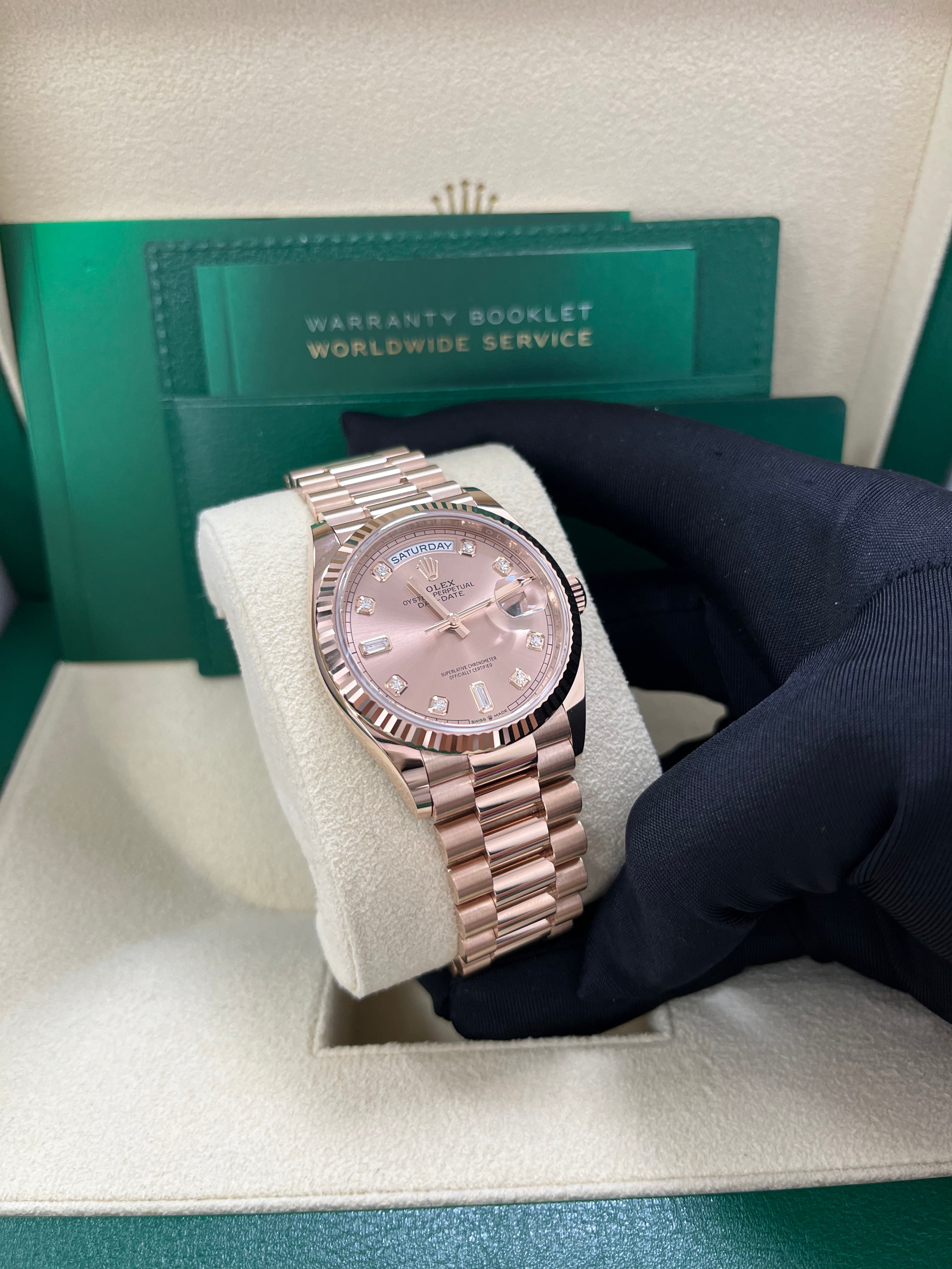 Rolex Day-Date 36 Everose Gold Day-Date 36 Watch - Fluted Bezel - Ros�� Diamond Dial - President 128235