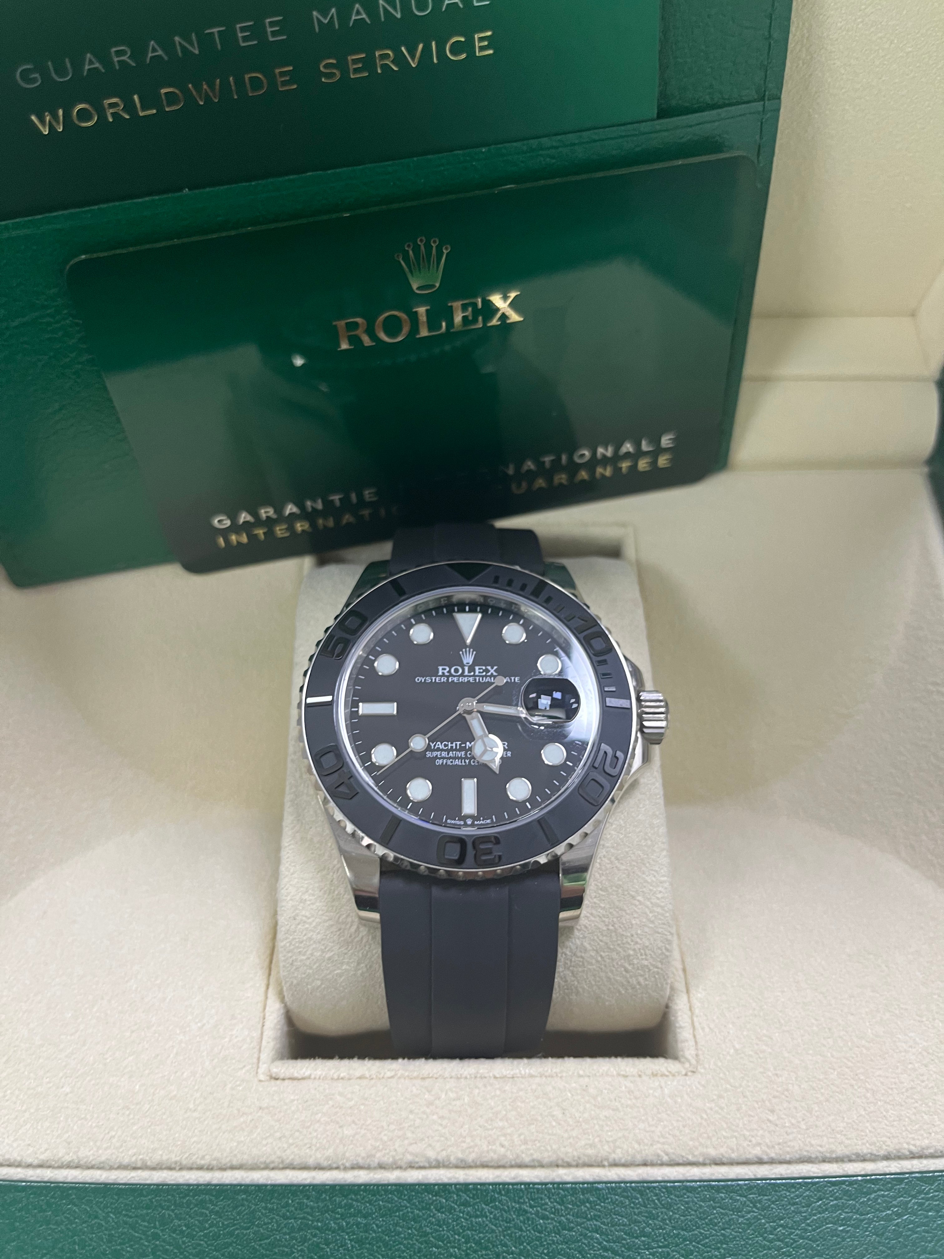 Rolex White Gold Yacht-Master 40 Watch - Black Dial - Oysterflex Strap