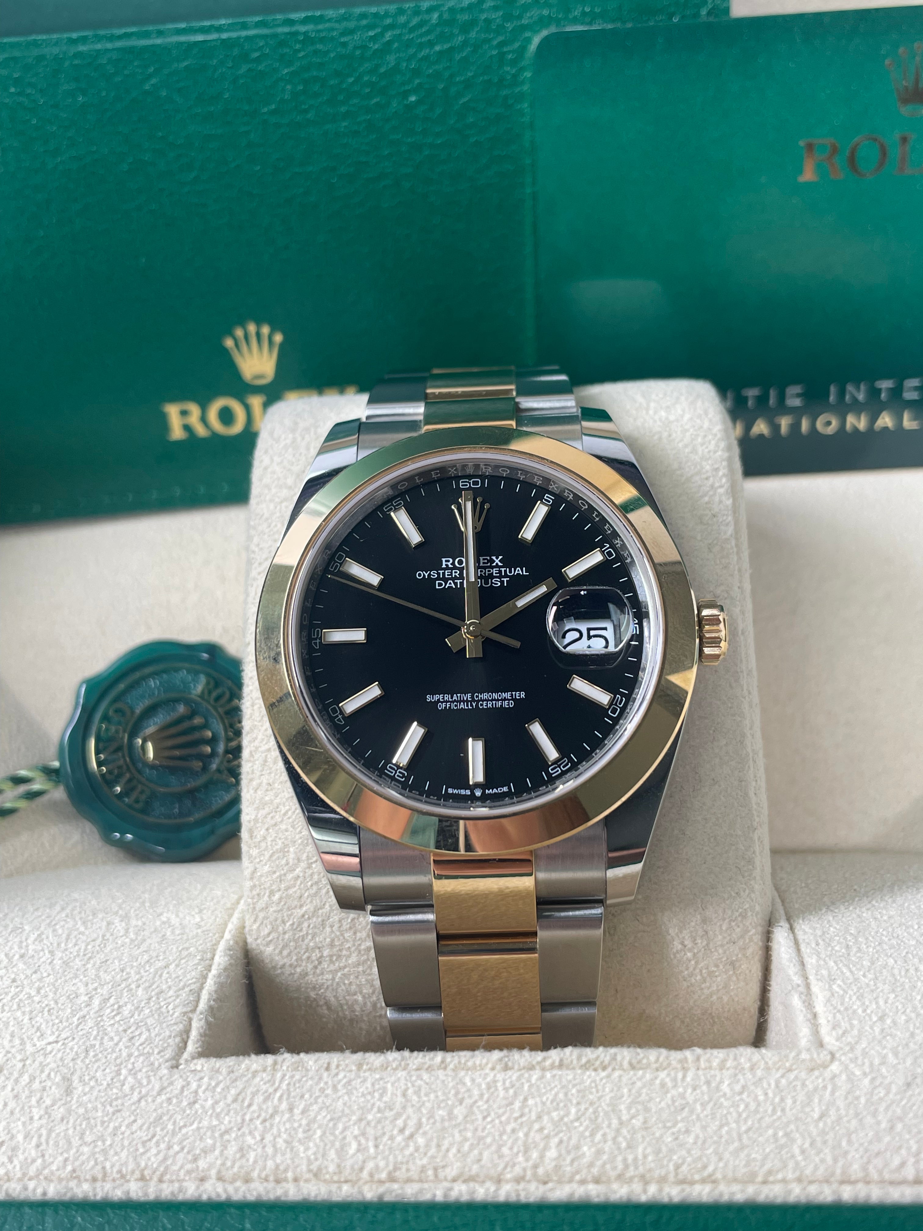 Rolex Steel and Yellow Gold Rolesor Datejust 41 Smooth Bezel Black Index Dial Oyster Bracelet (REF#126303)