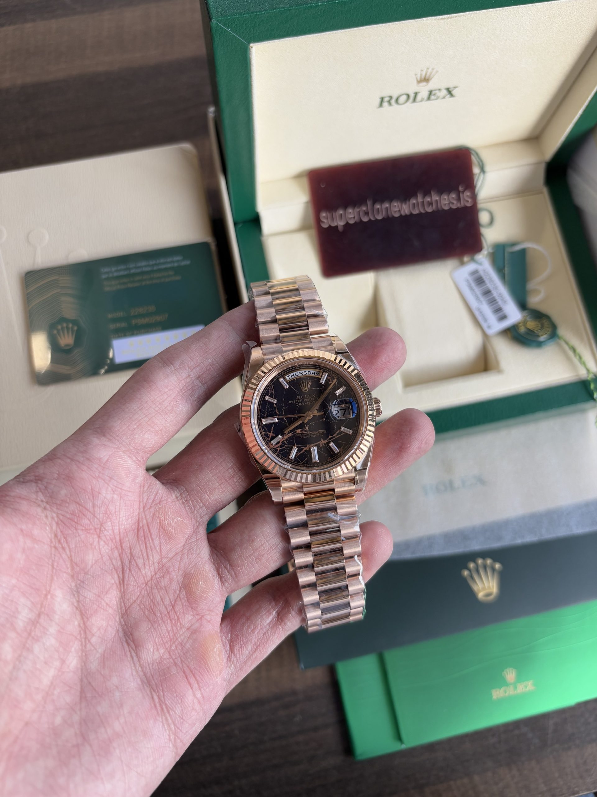 Rolex Day Date 40 Rose Gold Eisenkiesel Dial 3255 Movement