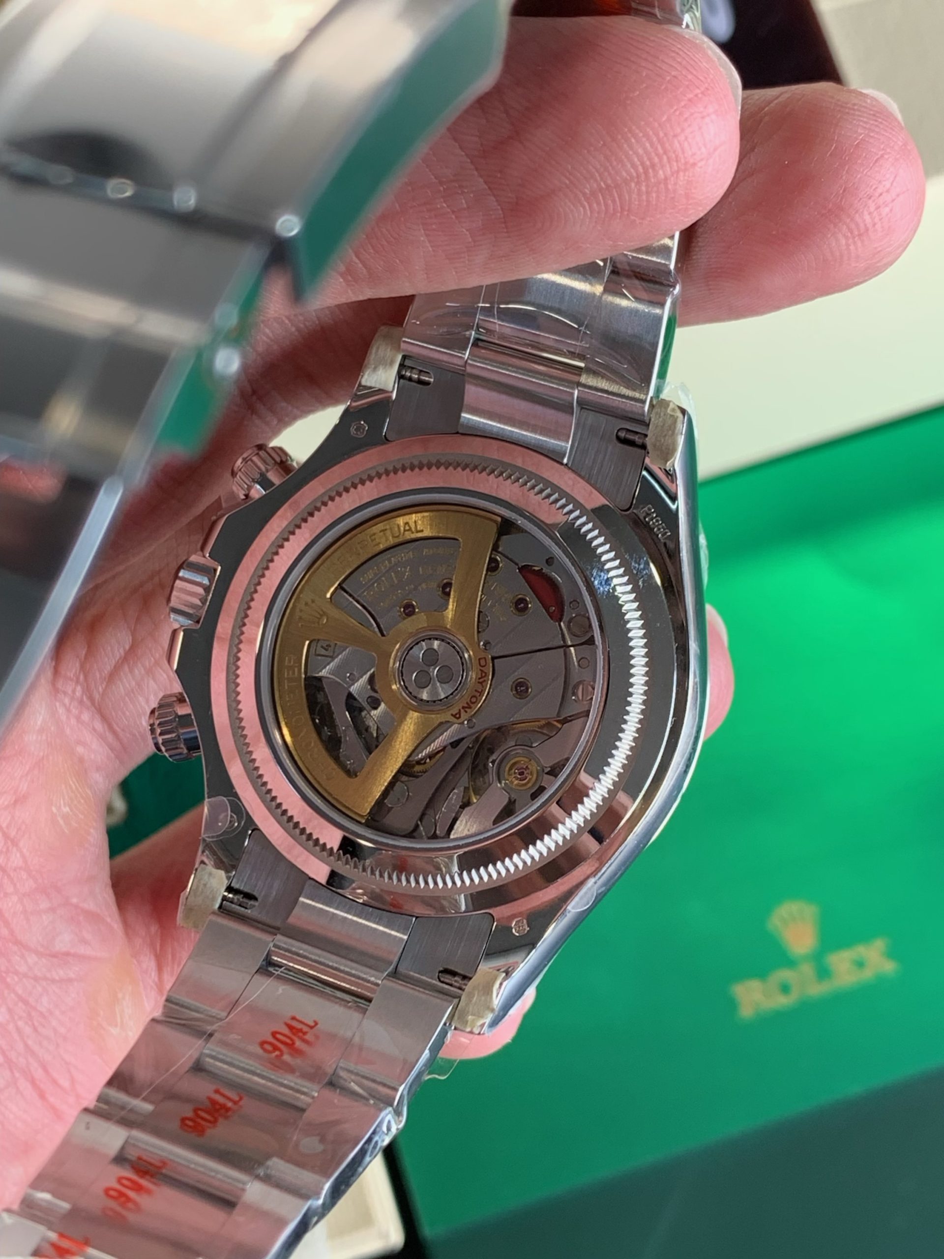 Rolex Daytona Ice Blue Platinum 126506 Exhibition Case Back 904L Stainless Steel Clone