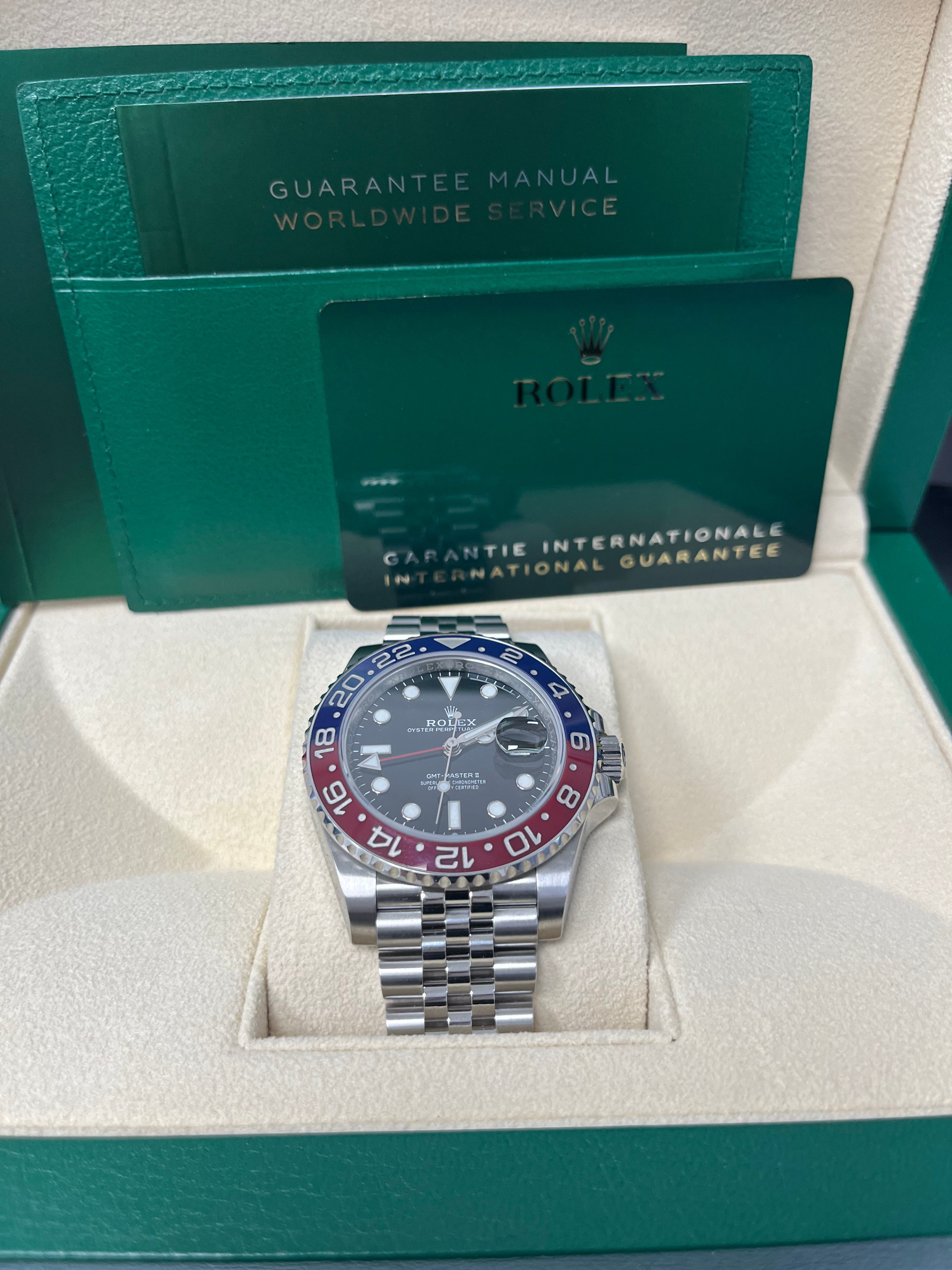 Rolex GMT-Master II Steel Blue & Red Pepsi Bezel and Black Dial (Ref# 126710BLRO)