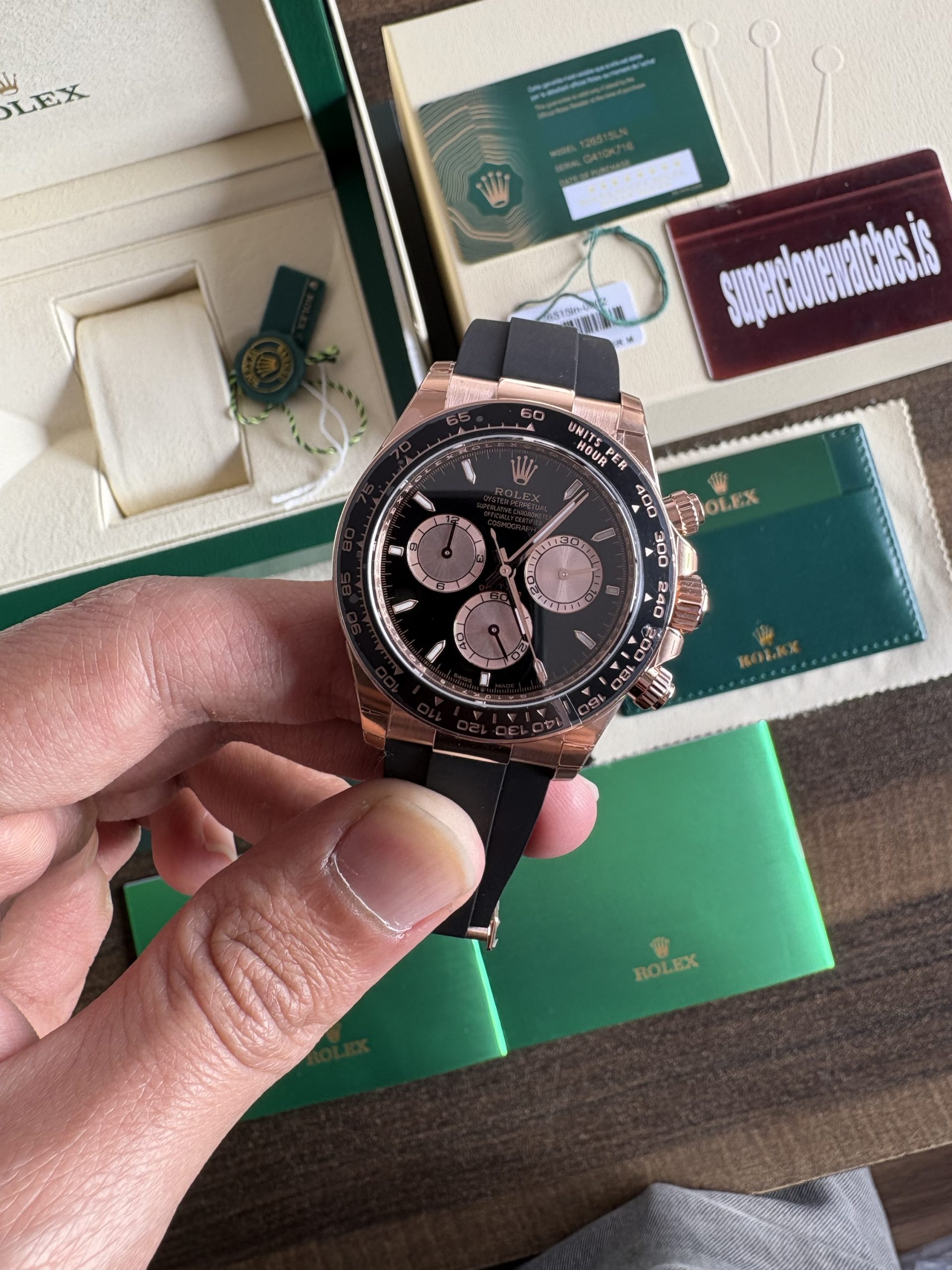 Rolex Daytona Rose Gold Oysterflex Black Dial Best Super clone