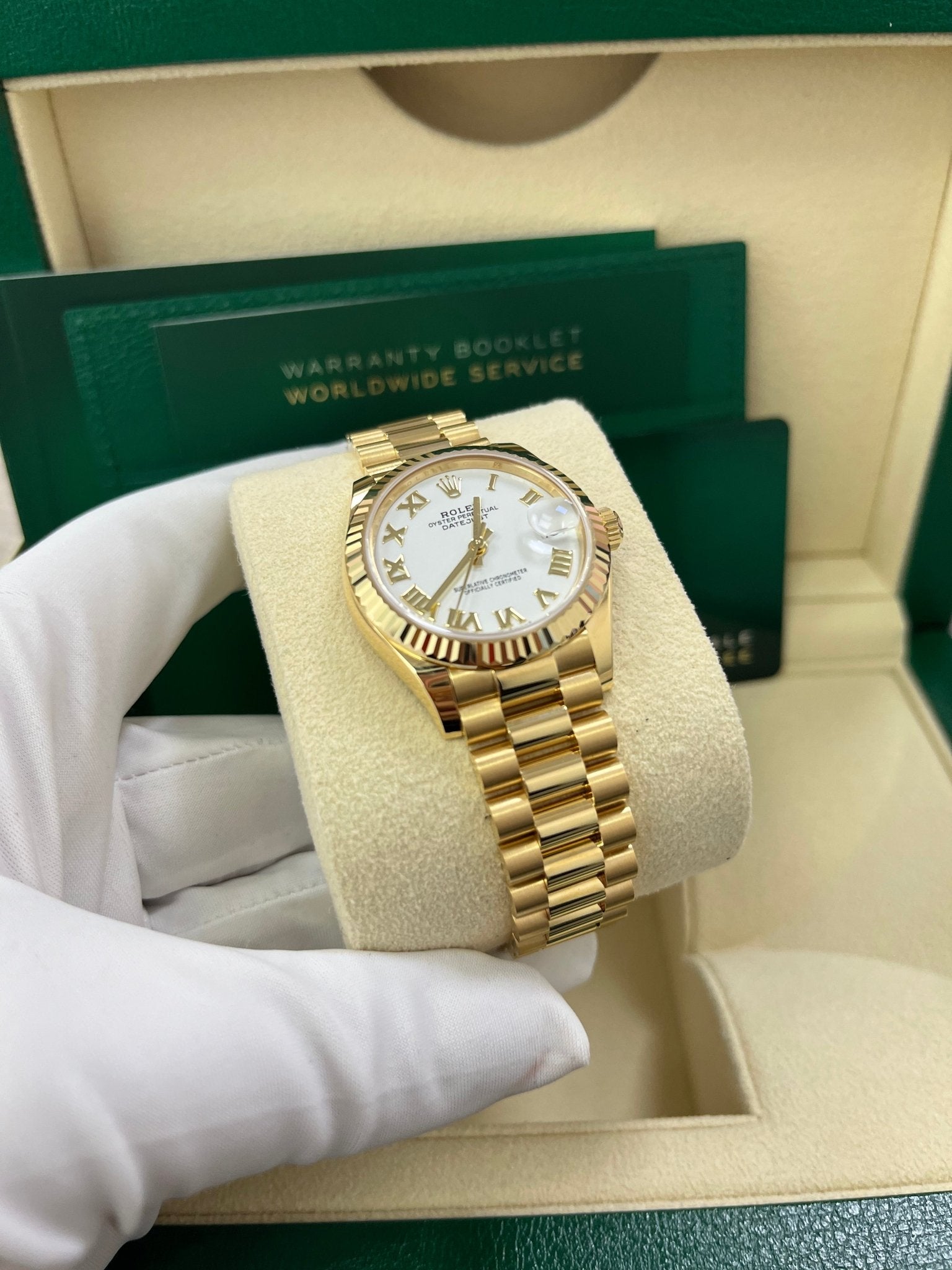 Rolex Datejust 31mm Yellow Gold 278278 White Roman Dial Ladies President Bracelet