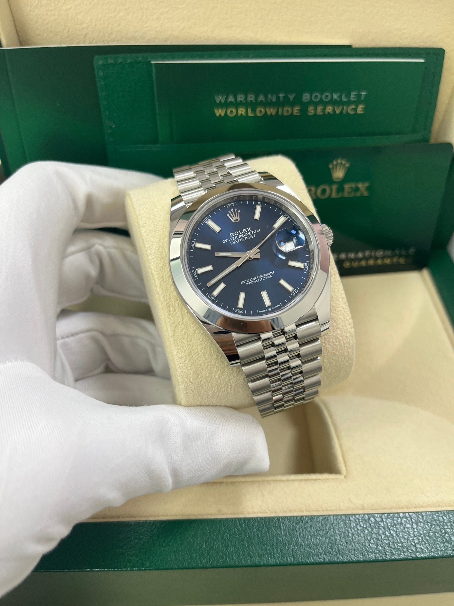 Rolex Datejust 41/ Stainless Steel/ Blue Index Dial/ Smooth Bezel/ Jubilee Bracelet (Ref# 126300)