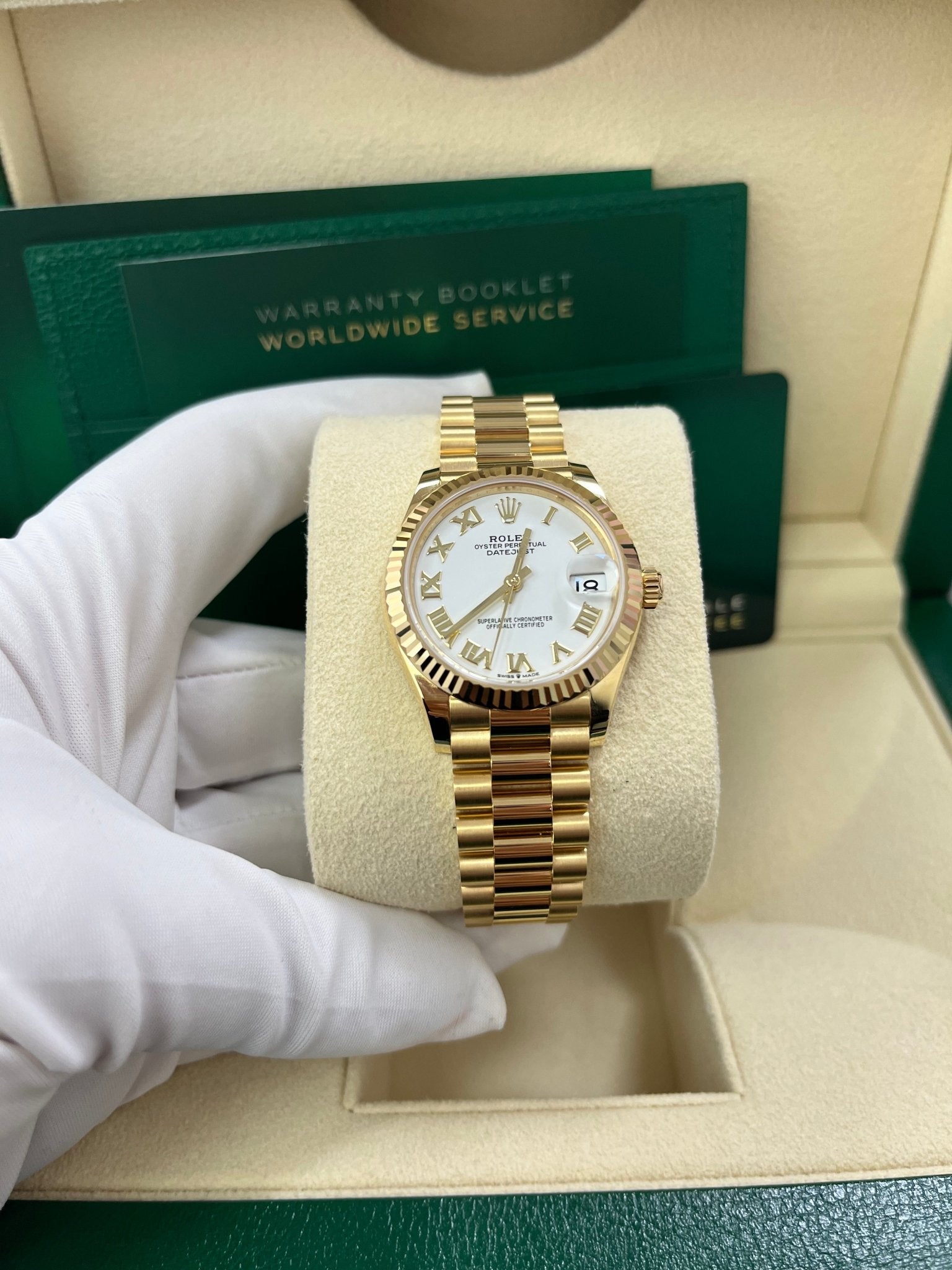 Rolex Datejust 31mm Yellow Gold 278278 White Roman Dial Ladies President Bracelet