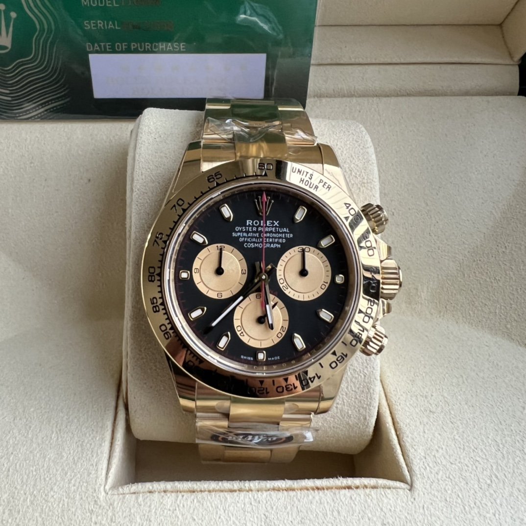 Clean Rolex Daytona 116508 Yellow Gold Black Dial Swiss 4130 Movement Super Replica