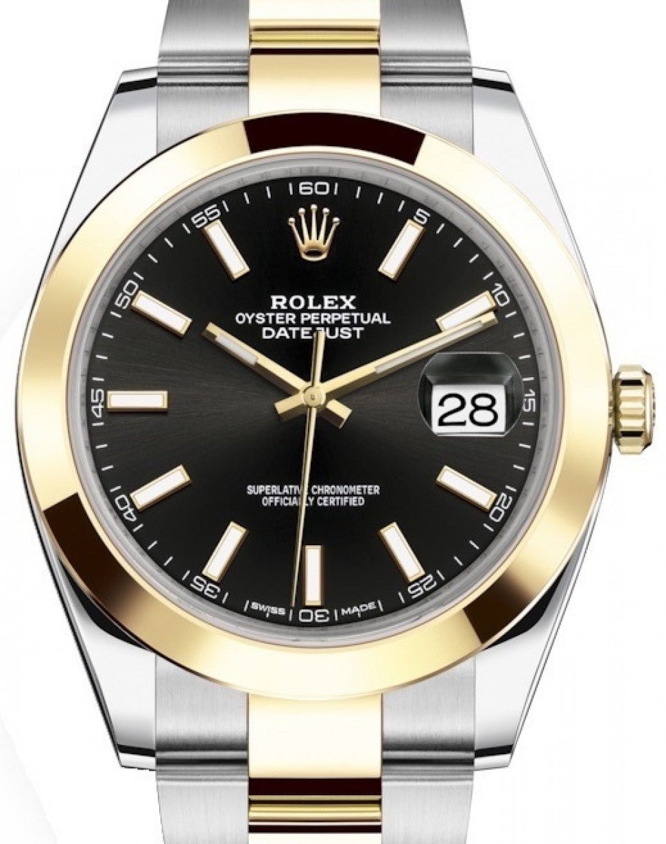 Rolex Steel and Yellow Gold Rolesor Datejust 41 Smooth Bezel Black Index Dial Oyster Bracelet (REF#126303)