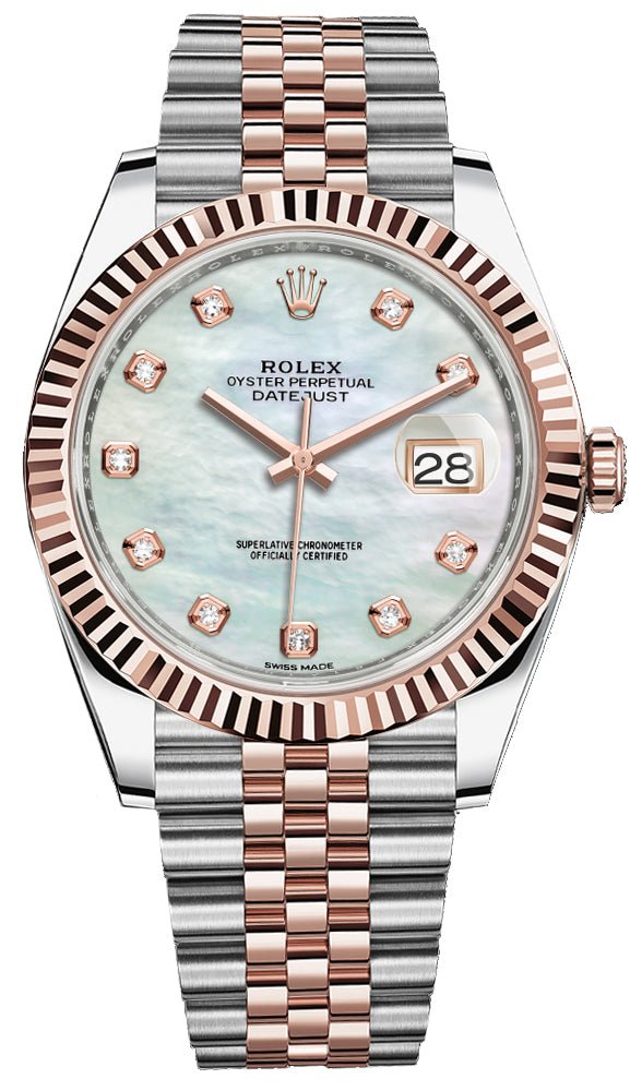 Rolex Datejust 41 Two-Tone Stainless Steel and Rose Gold/ Mother of Pearl Diamond Dial/ Fluted Bezel/ Jubilee Bracelet (Ref#126331)