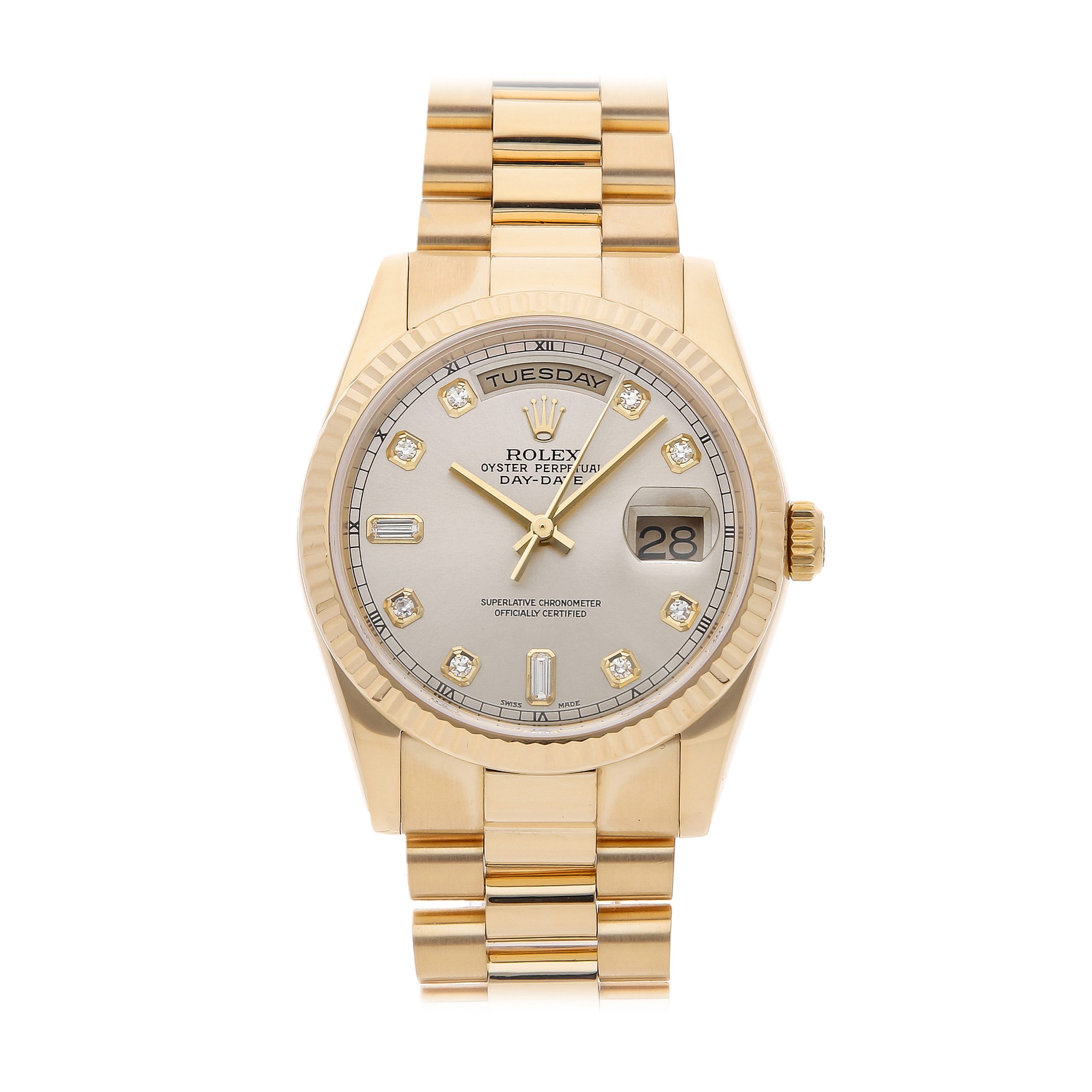 Rolex Super Clone Watch : Day-Date YG 118238 SLV DIA PRS