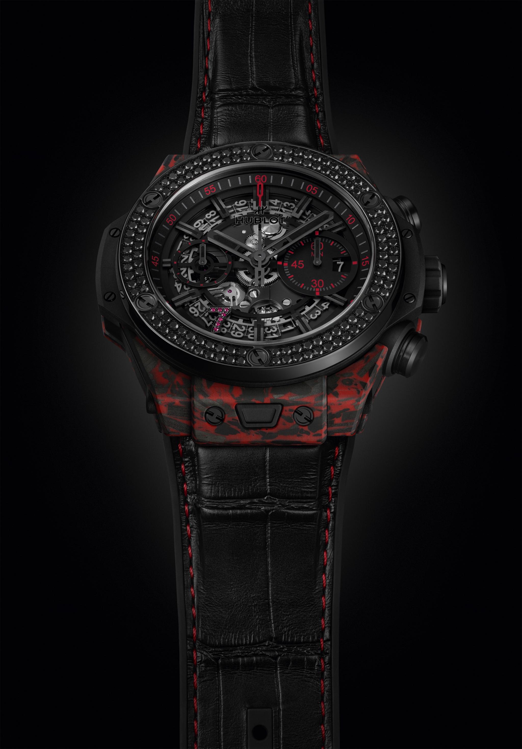 HUBLOT BIG BANG UNICO RED CARBON BLACK DIAMONDS LAS VEGAS BOUTIQUE 44MM