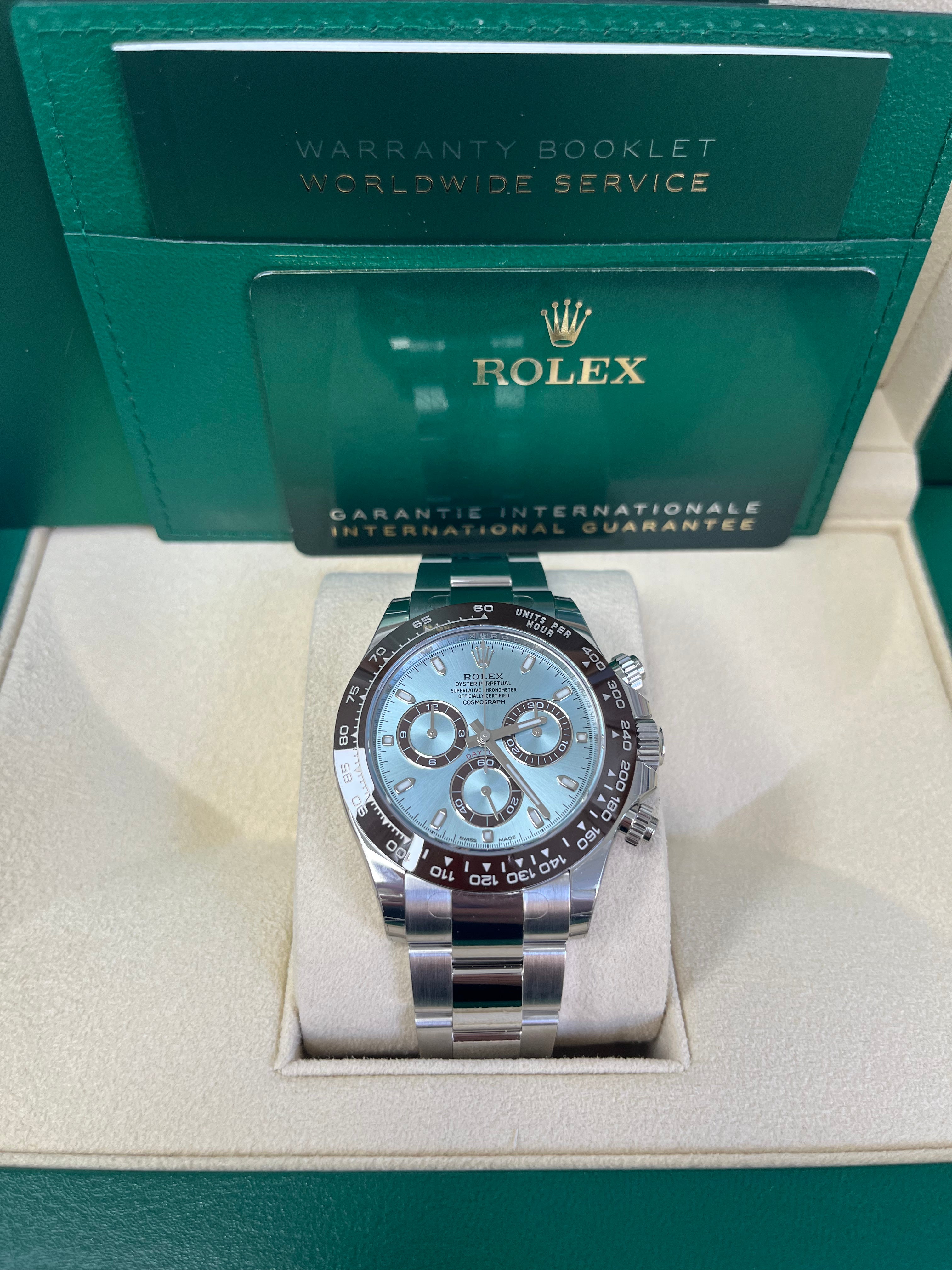 Rolex 950 Platinum Cosmograph Daytona 40 Watch - Ice Blue Index Dial (Ref # 116506)