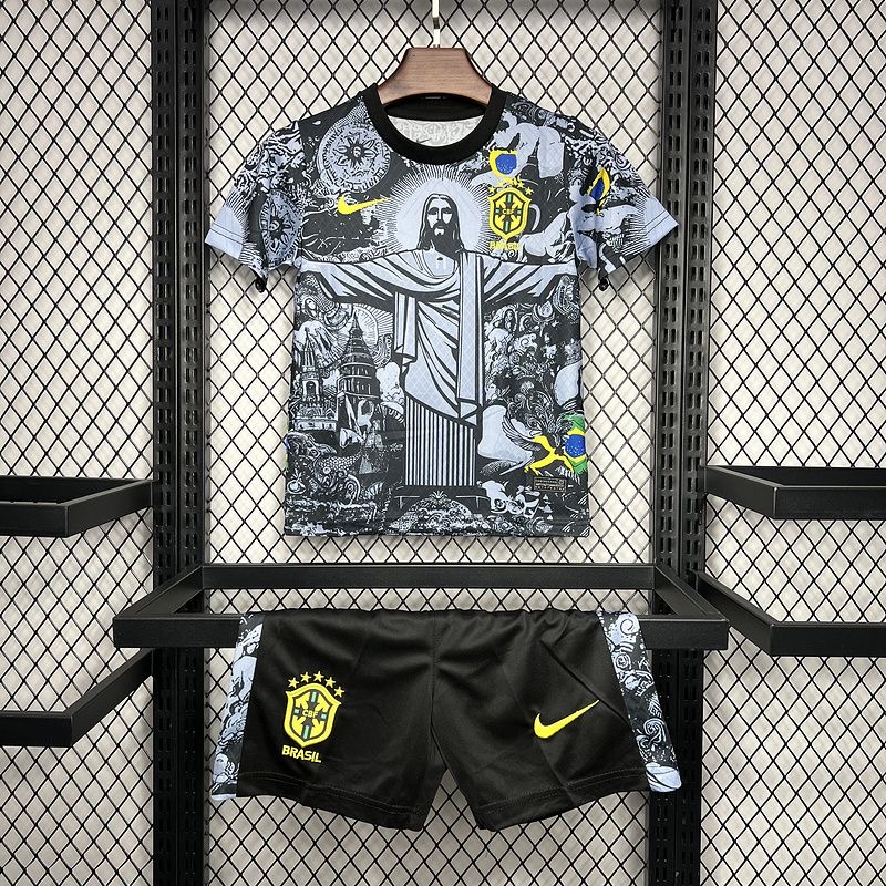 2024 Brazil Christ the Redeemer Special Kids Kit Football Jersey