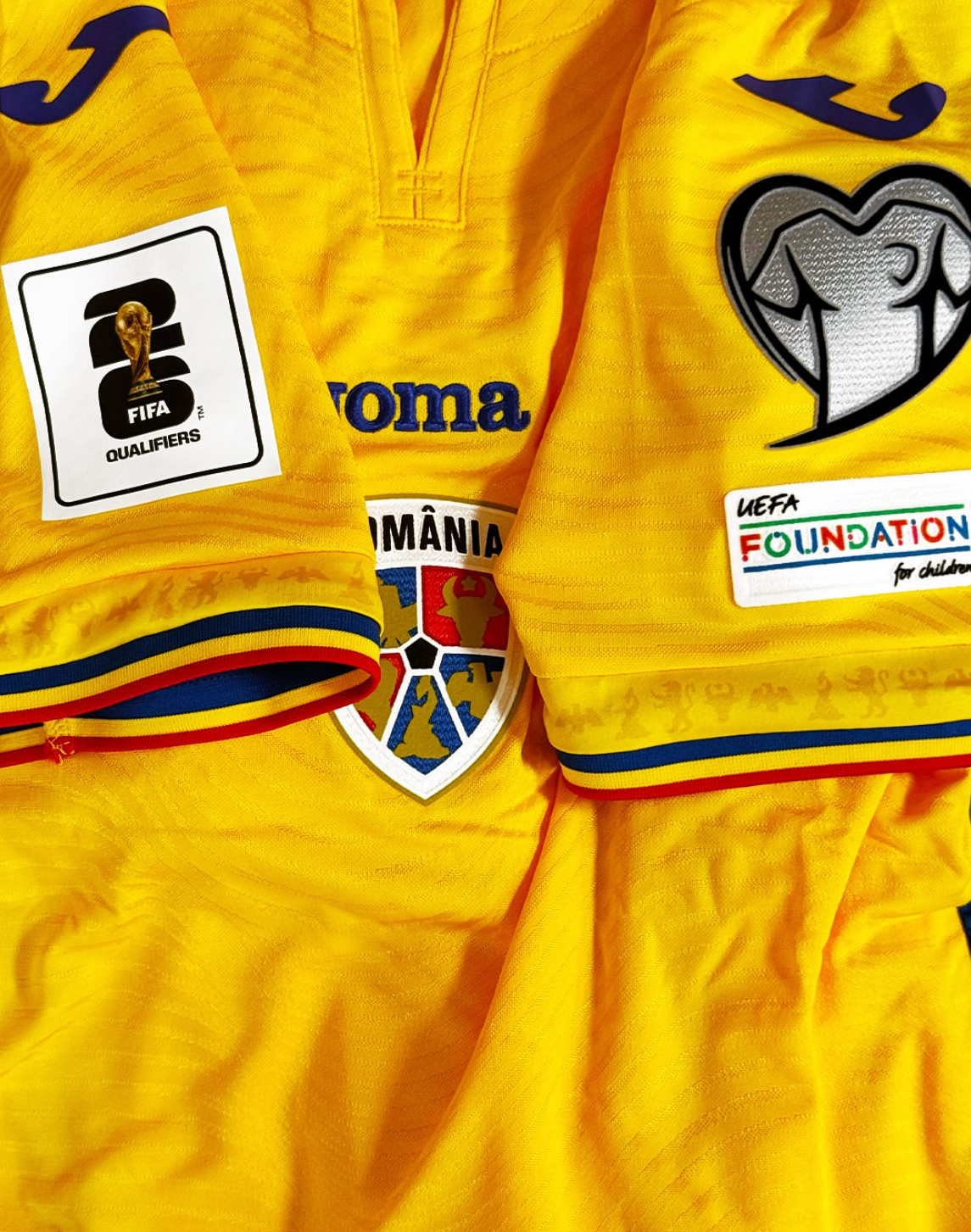 Romania's home football jersey for 2025-26 Fan version