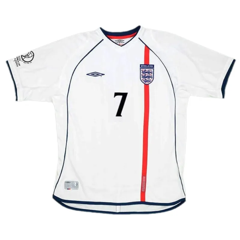 2002 England Retro Soccer Jersey Home Replica World Cup
