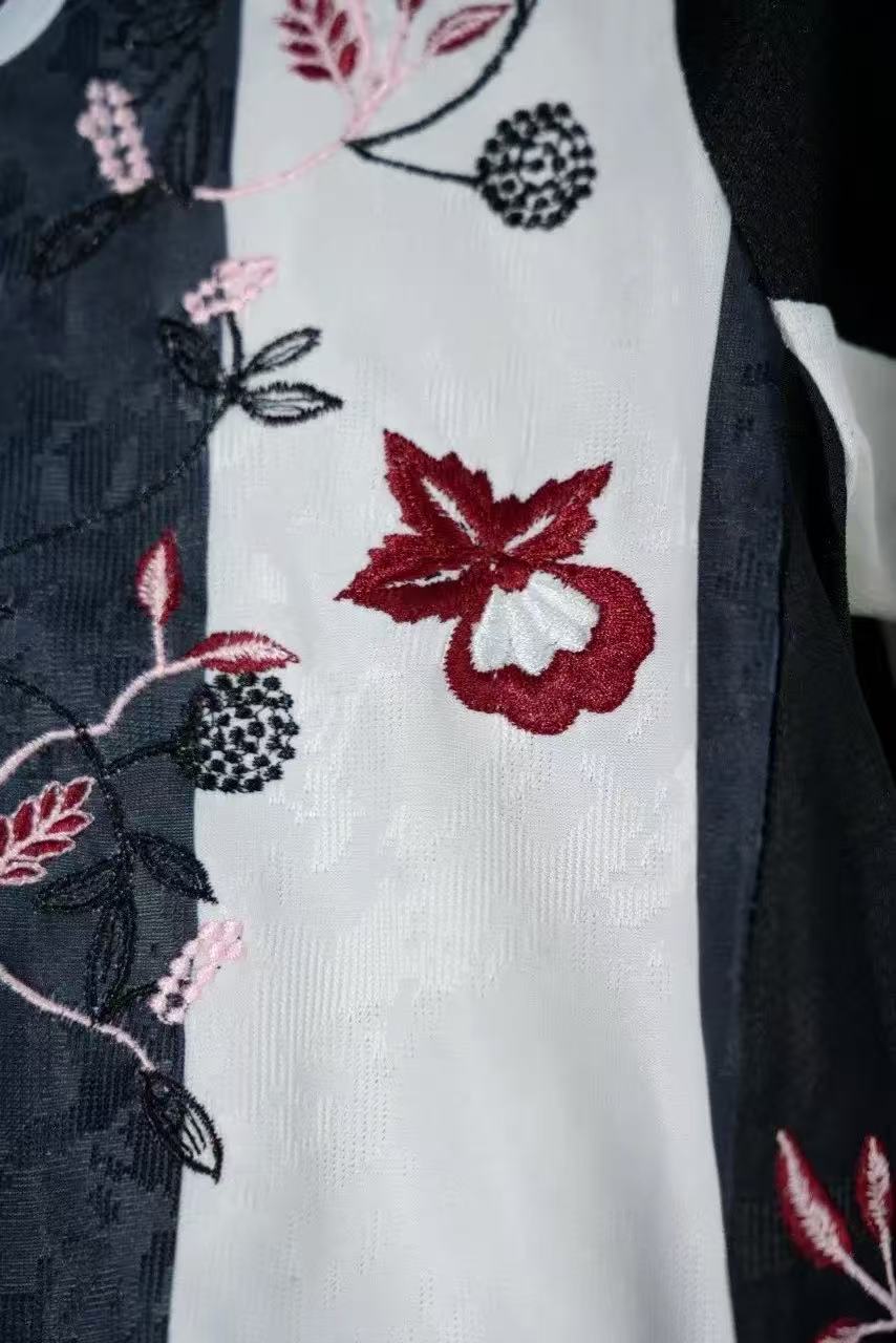 Juventus 2023/24 Special Edition Jersey – Black & White Stripes with Red Floral Embroidery