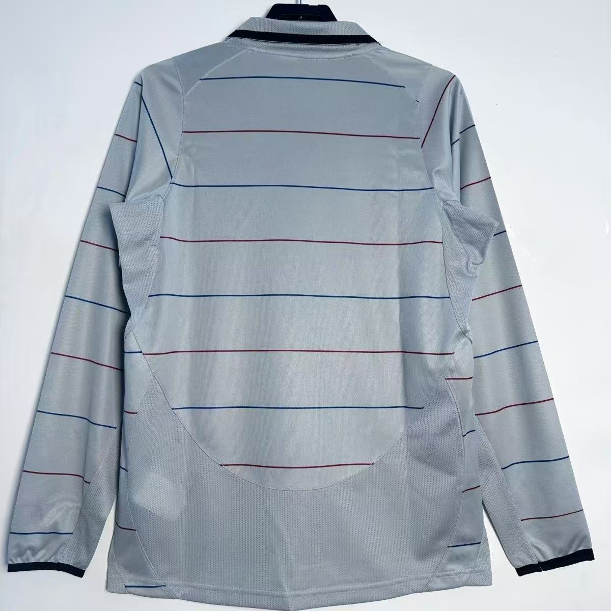 FC Barcelona 2005/06 Away Jersey Long Sleeve – Retro Grey Stripe Collar Shirt | Vintage Barca Kit