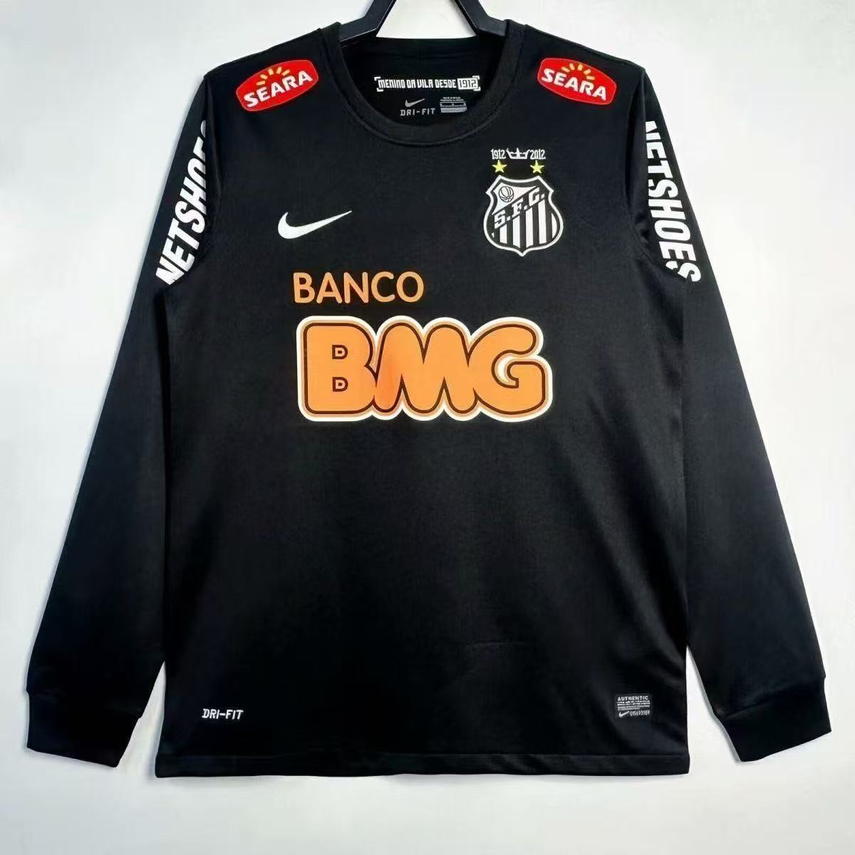 Santos FC 2012 Centennial Away Jersey Long Sleeve – Black & Orange BMG | Fan Version Football Shirt