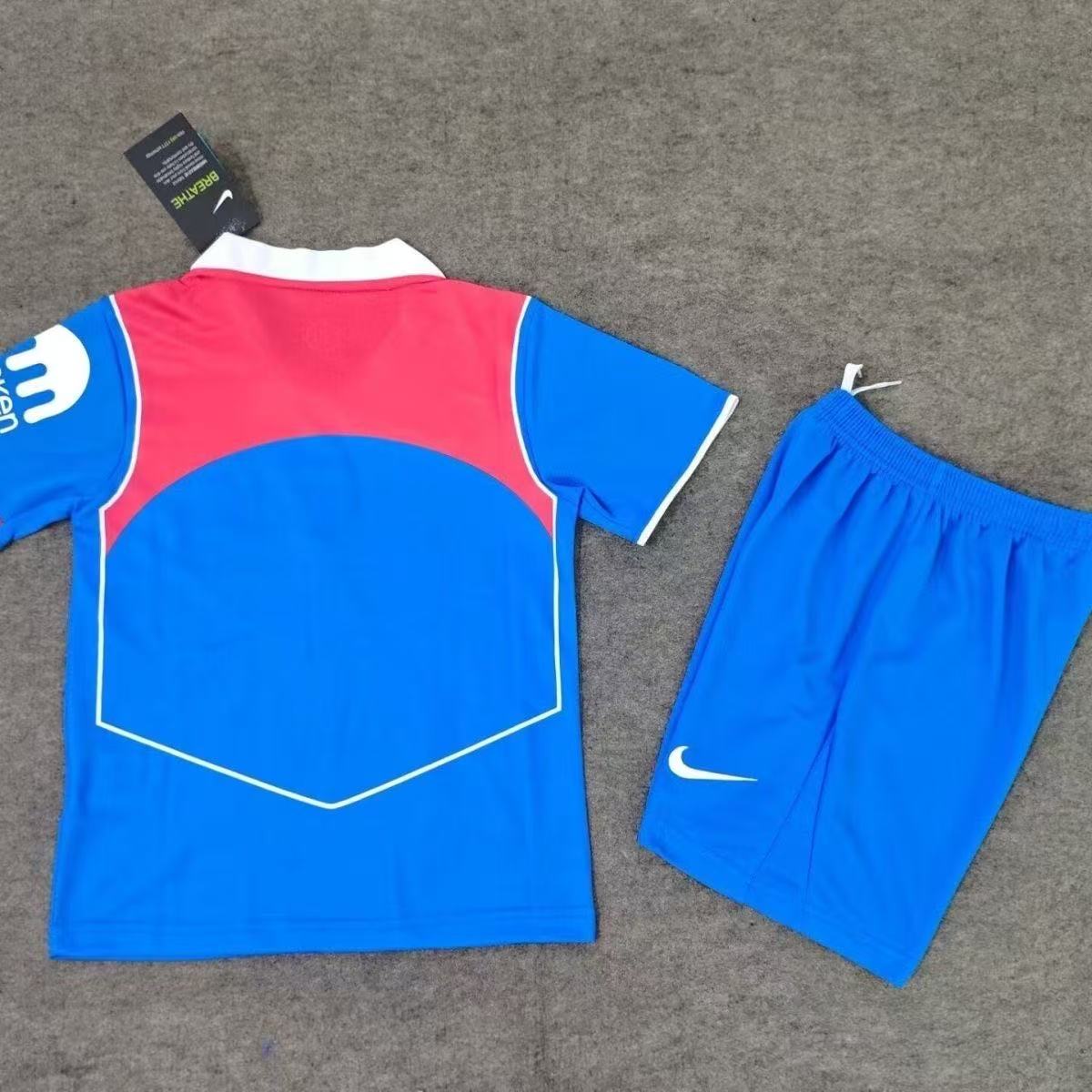 Atletico Madrid 25/26 Kids Away Jersey & Shorts Set Blue Red | Nike Riyadh Air Sponsor