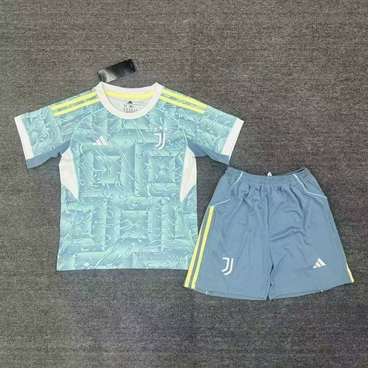 Juventus 25/26 Kids Home Kit Ice Blue Liquid Pattern | Adidas Official Fan Version