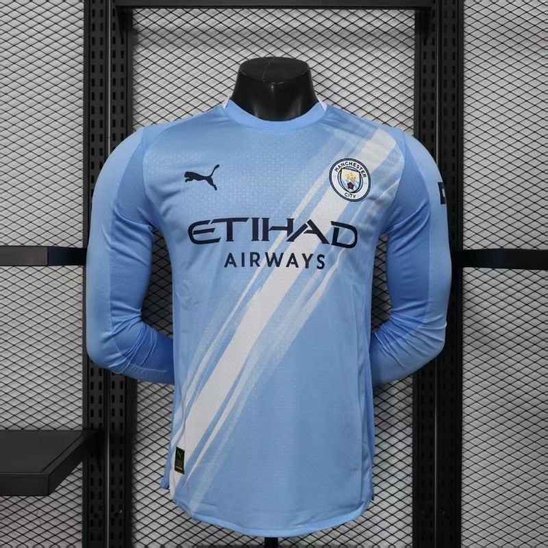 Manchester City Home Player Version Long Sleeve Jersey 25/26