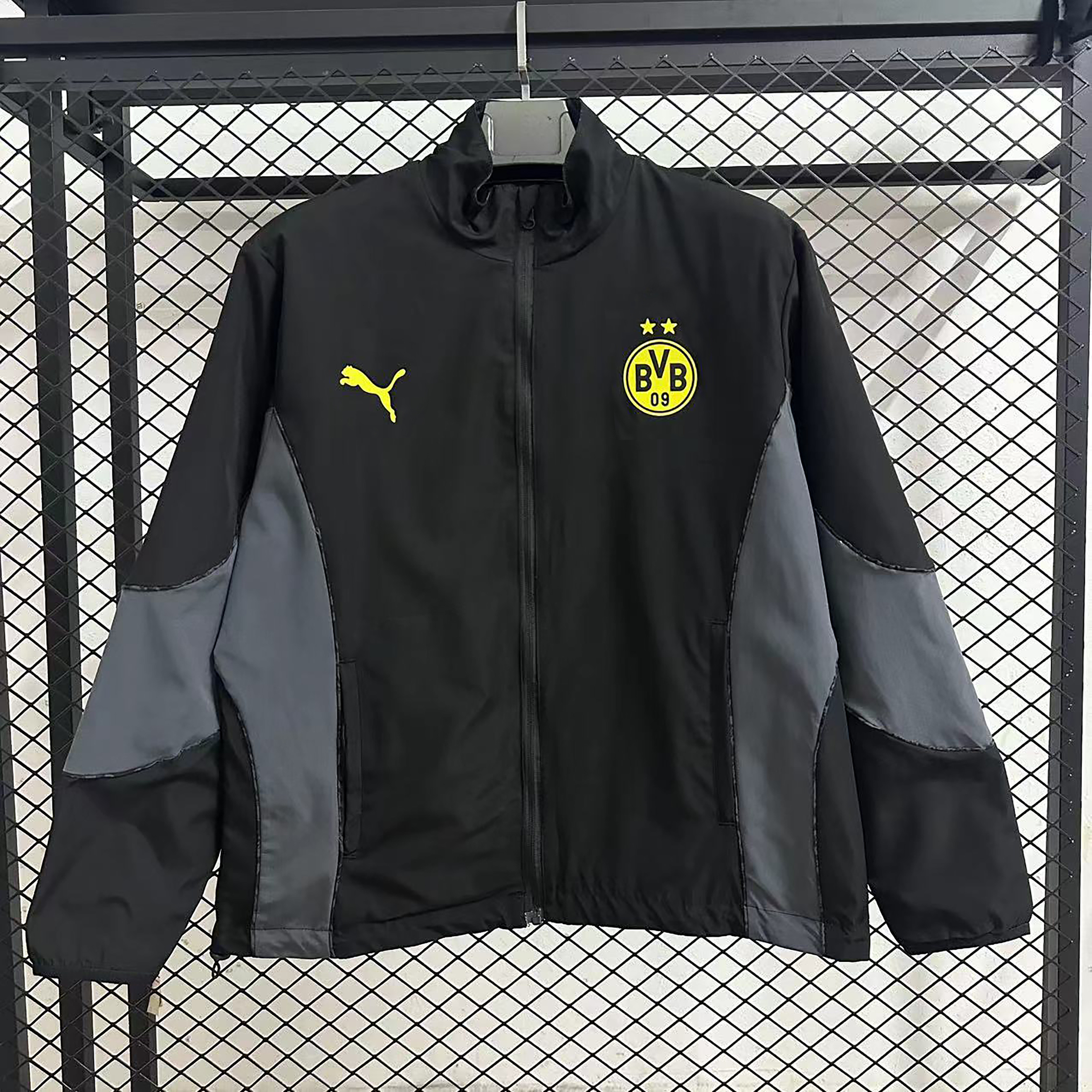 25-26 Dortmund co branded black grey double-sided waterproof windbreaker