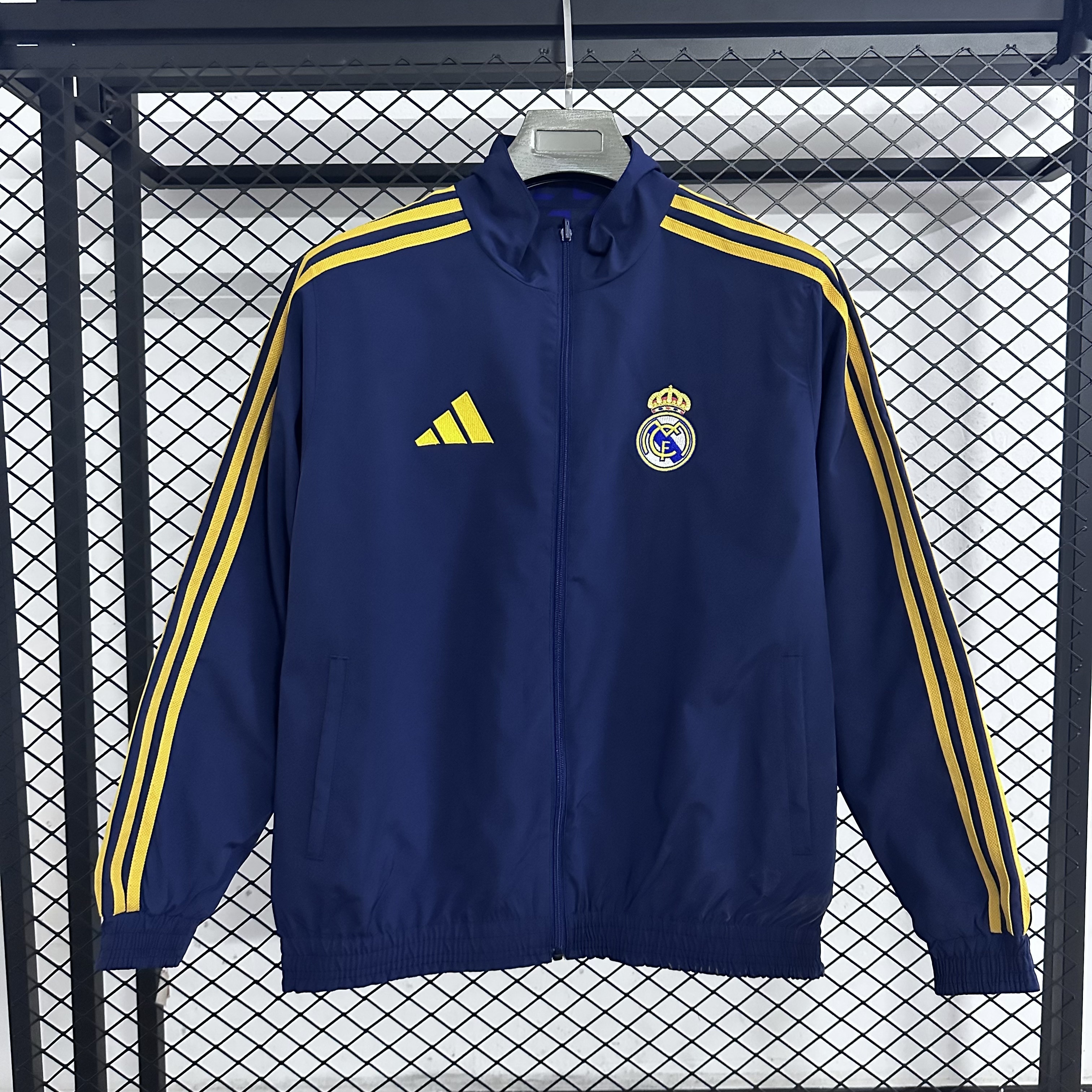 25-26 Real Madrid football casual culture double-sided retro sports stand up collar waterproof jacket jacket in ink-blue