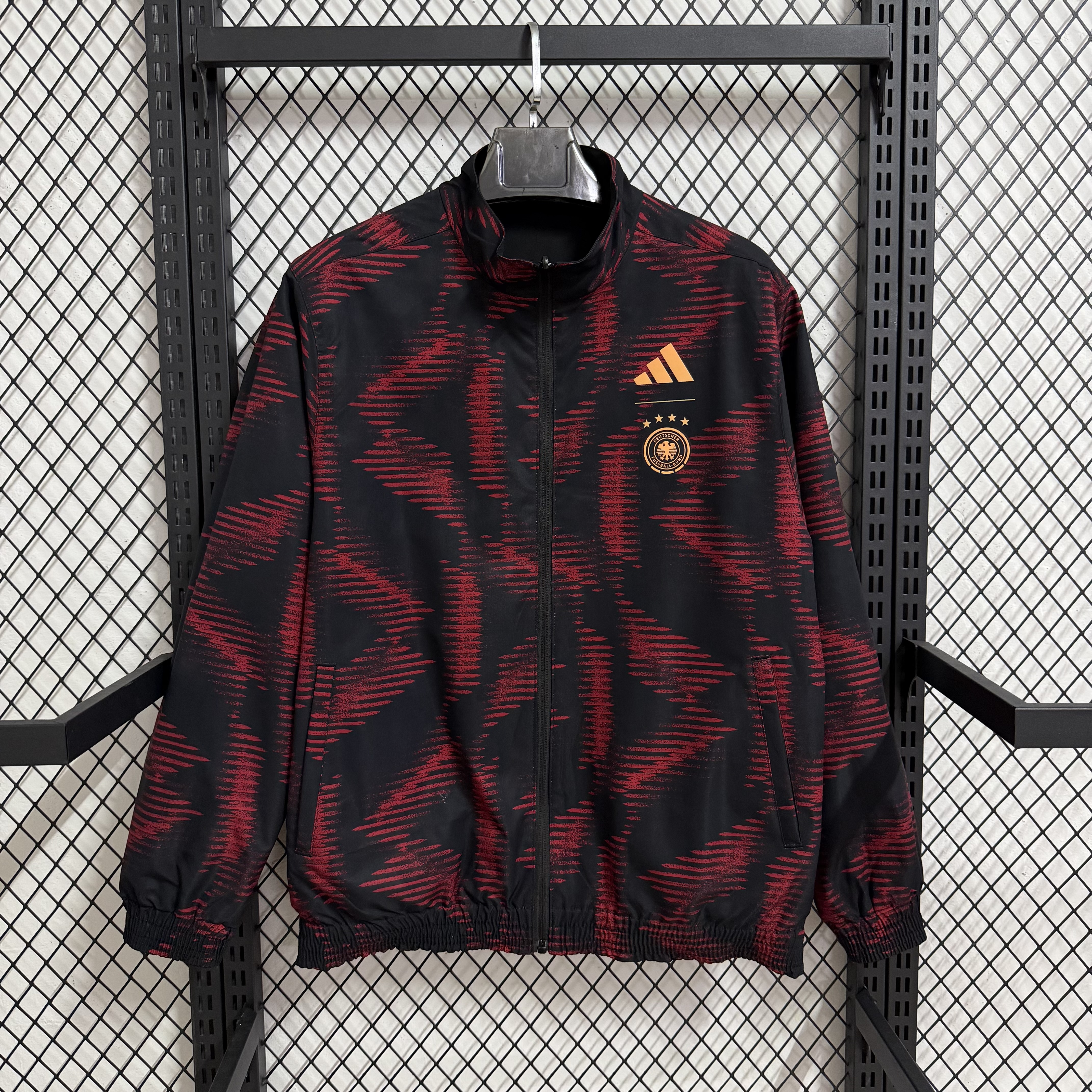 25-26 German team double-sided transfer printed red and black waterproof windbreaker