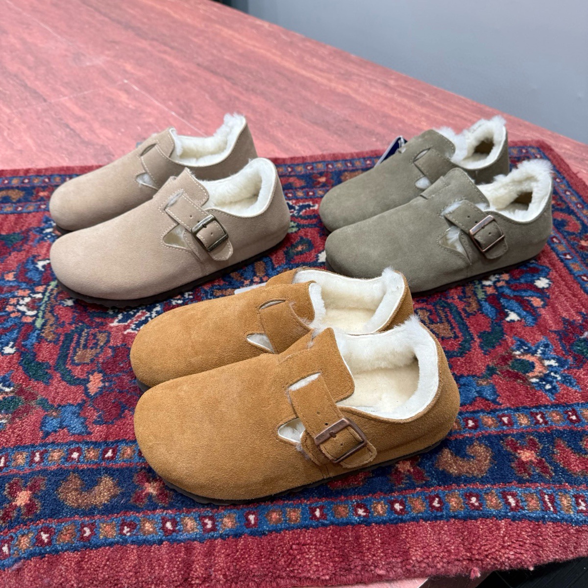 Birkenstock Wool Slippers Home Slippers Small Potato Wool Half Slippers Genuine Leather Birkenstock Women Slip-On Snow Boots