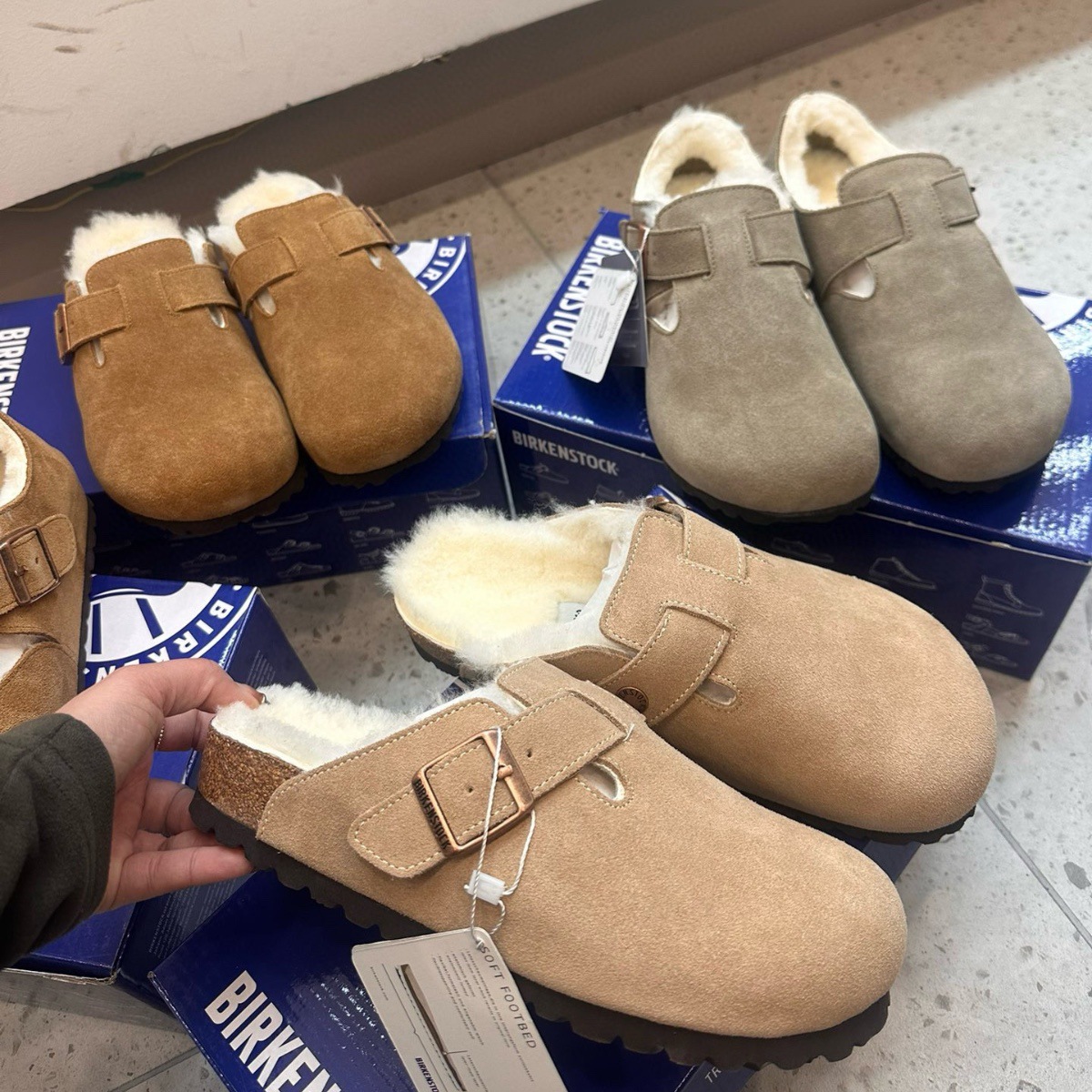 Birkenstock Shoes Wool Birkenstock Slippers Small Potato Wool Half Slippers Genuine Leather Birkenstock Women's Slip-On Snow Boots