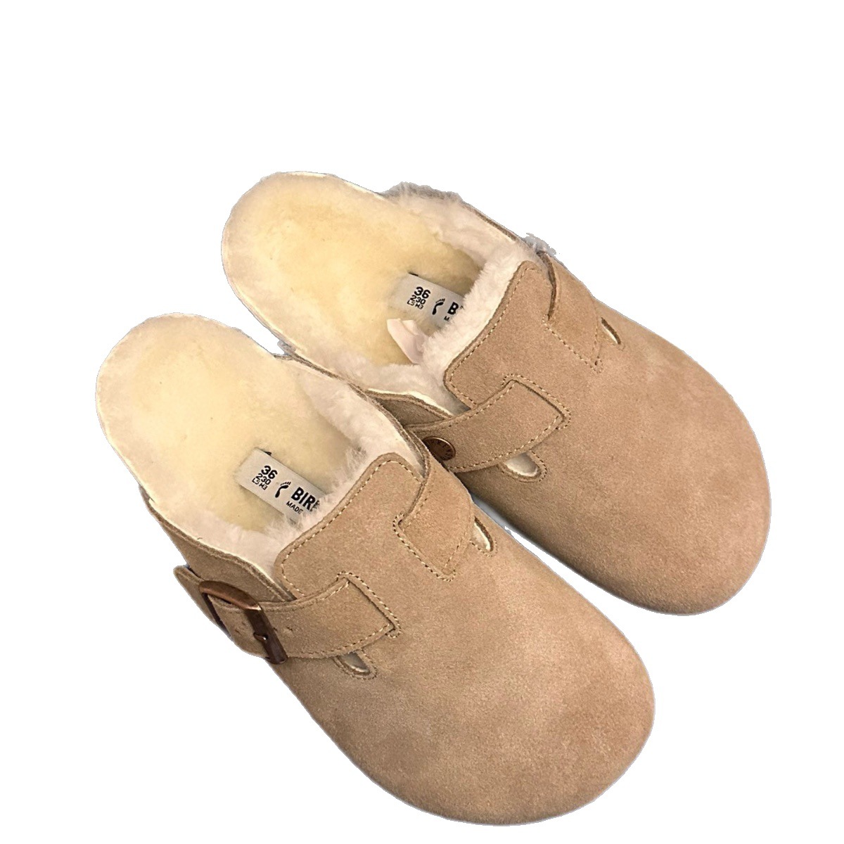 Birkenstock Wool Slippers Home Slippers Small Potato Wool Half Slippers Genuine Leather Birkenstock Women Slip-On Snow Boots