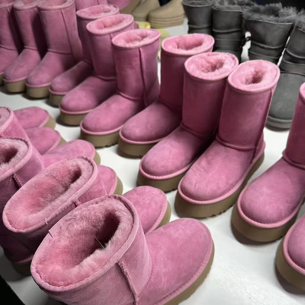 UGG Women's Thick Sole Pink Real Fur Snow Boots