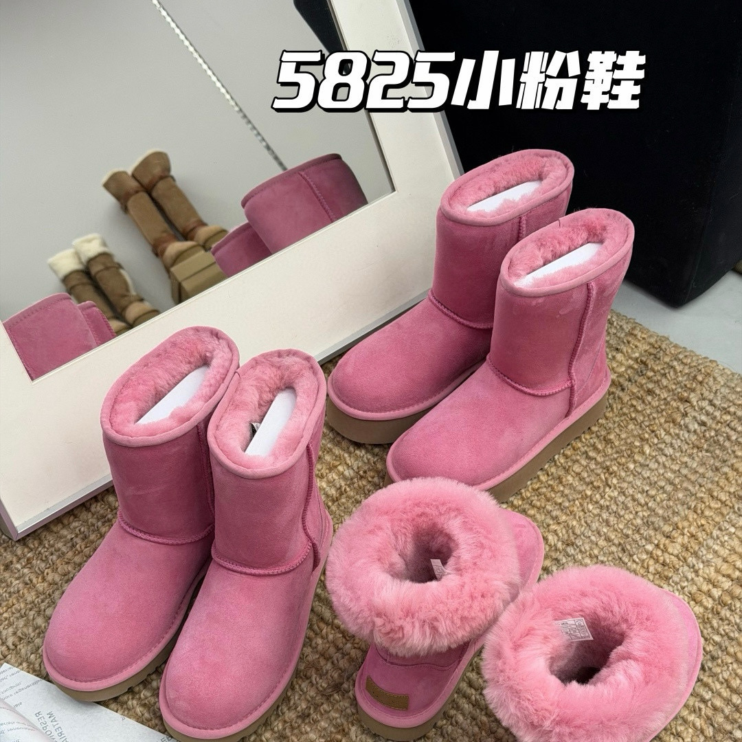 UGG Women's Thick Sole Pink Real Fur Snow Boots